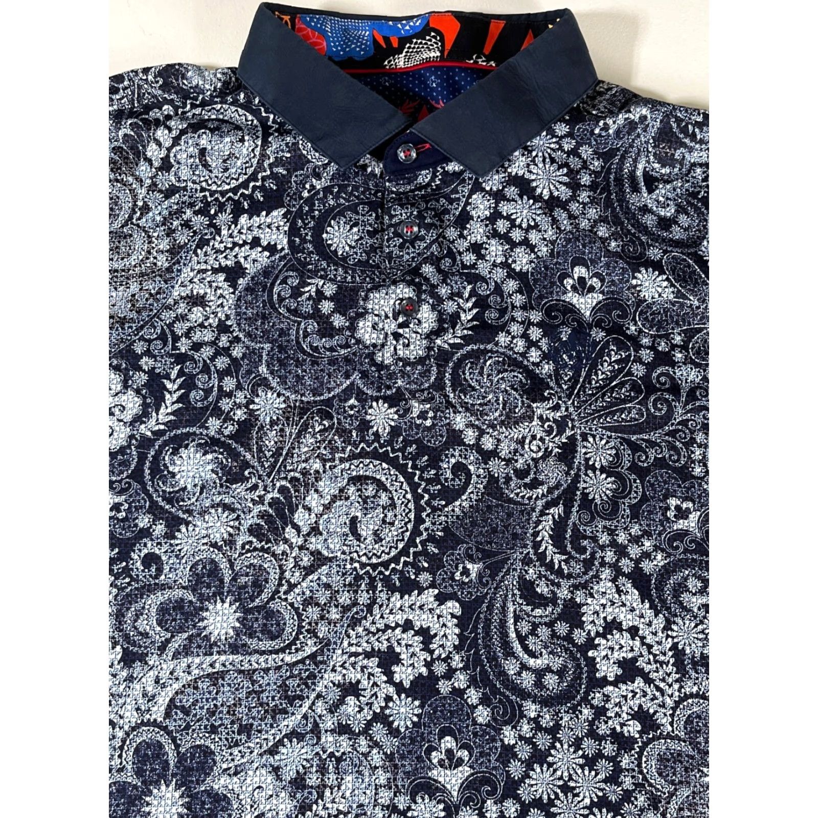 Au Noir Au Noir Polo Shirt Navy Vector Polo Shirt Mens XL Cotton Short Sleeve Collared Button 100% Mercerized Cotton Paisley Vintage City Classic Size US XL / EU 56 / 4 - 7 Thumbnail