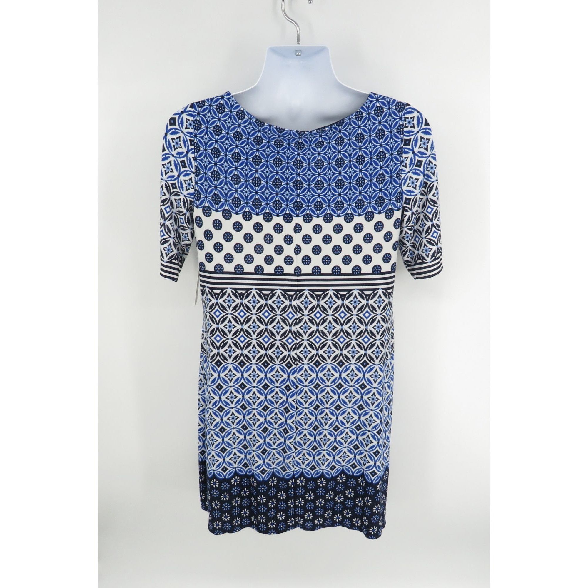 Other Eliza J Blue White Geometric Pattern Short Sleeve Dress Size Size XL / US 12-14 / IT 48-50 - 4 Thumbnail