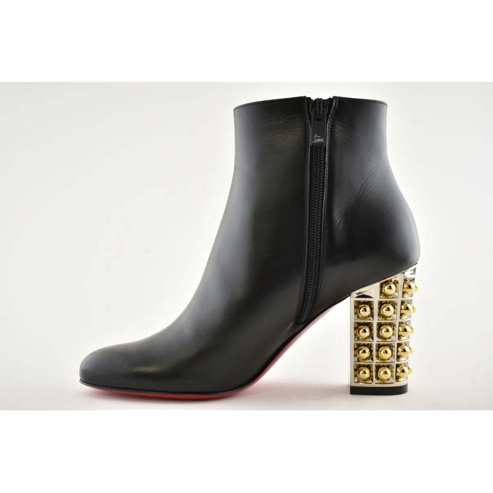Christian Louboutin Christian Louboutin Vasa Booty 85 Black Leather Silver Gold Size US 6 / IT 36 - 2 Thumbnail