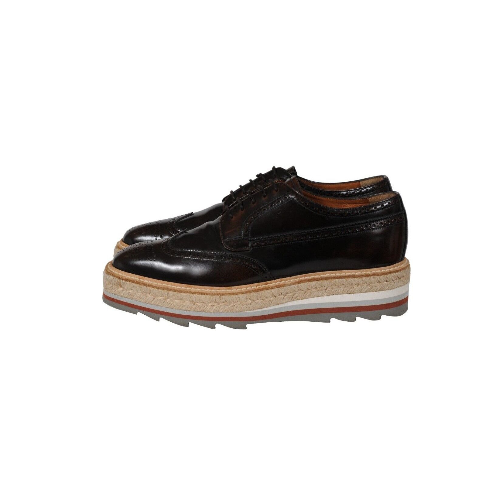 Prada Platform Brogue Brown Leather Wingtip Espadrilles - 02170 Size US 9 / EU 42 - 4 Thumbnail