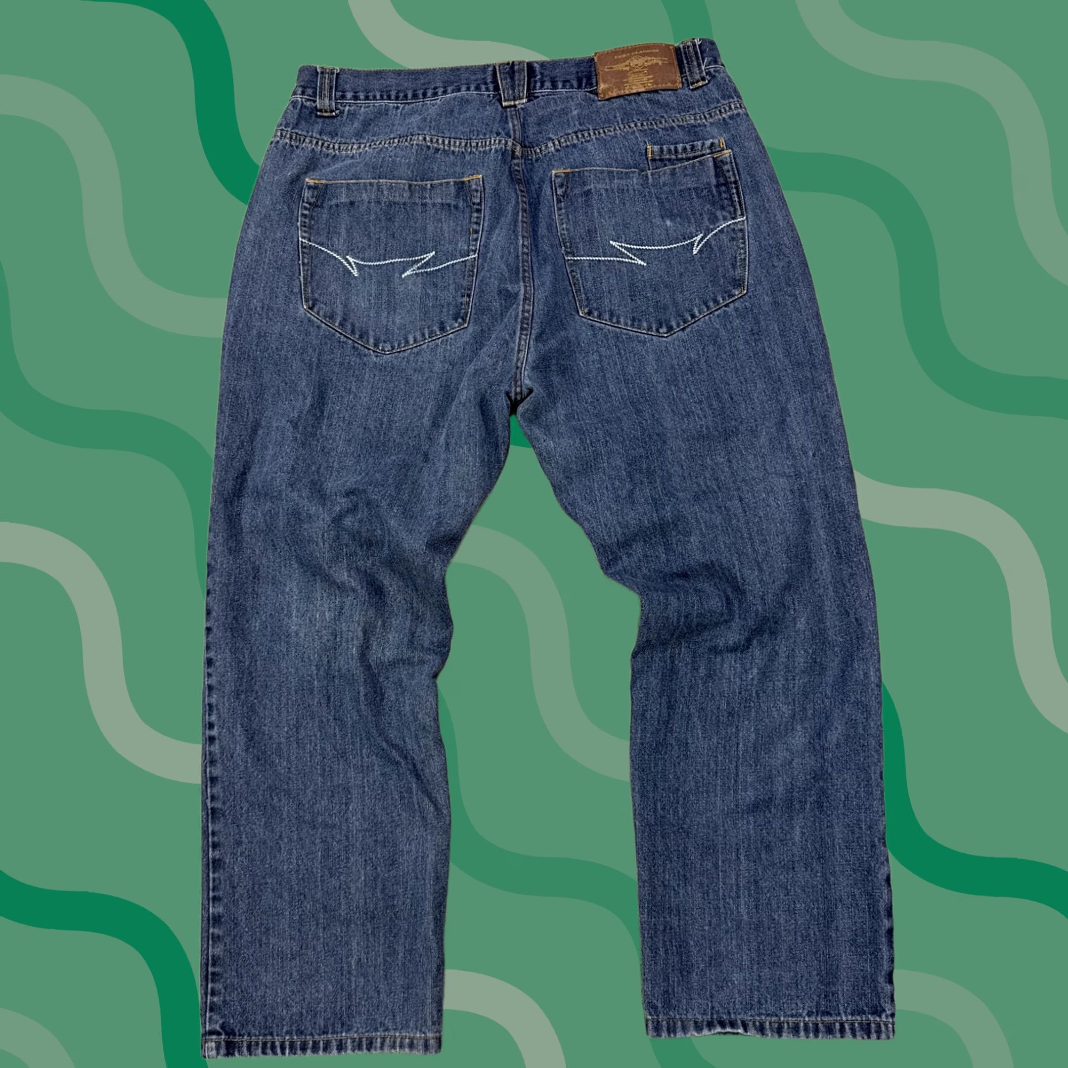 Denime VINTAGE Phat Classics Jeans Mens 44x34 Blue Denim Straight Leg Baggy Hip Hop Embroidered P Logo Front Pocket Womens Size US 44 / EU 60 - 1 Thumbnail