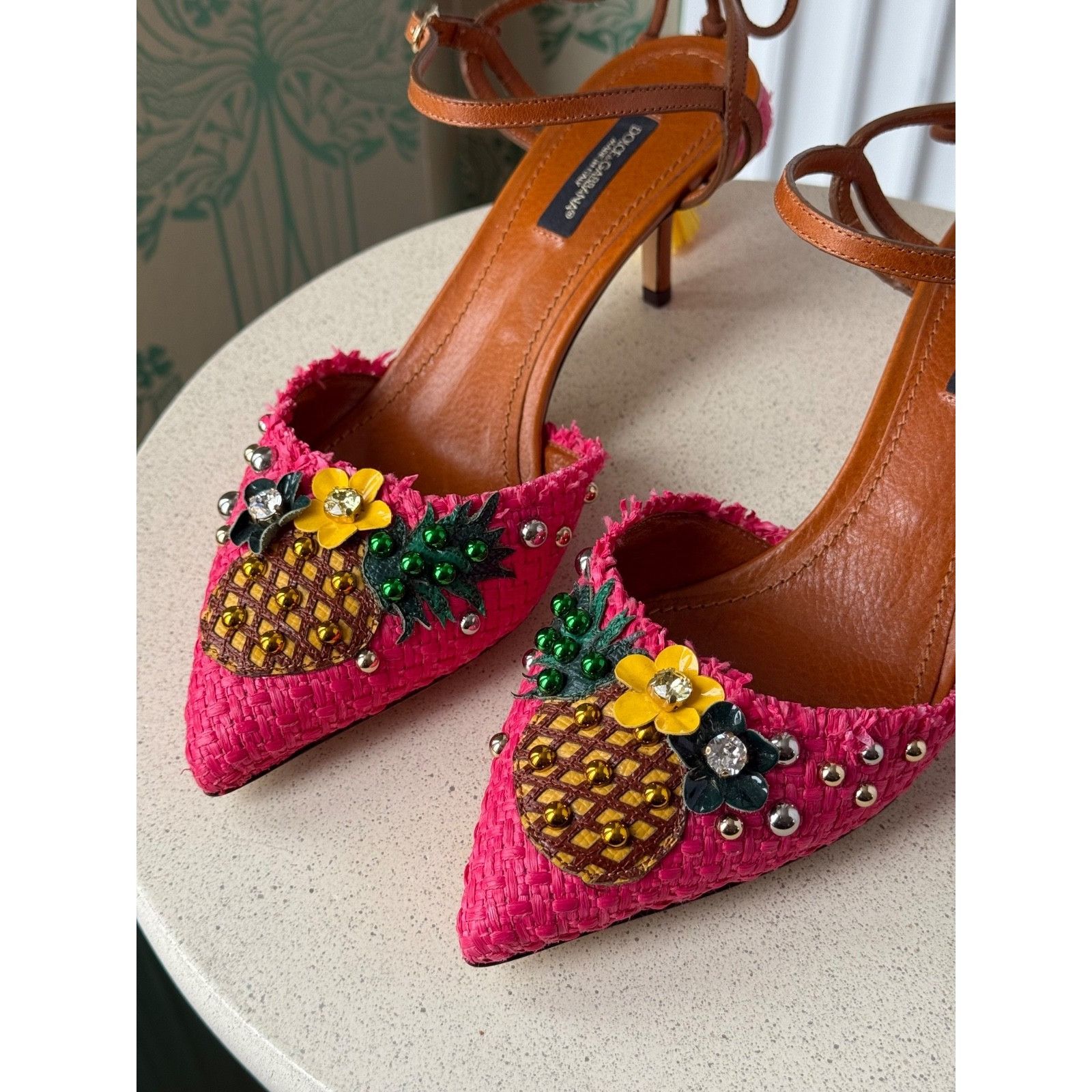 Dolce & Gabbana DOLCE & GABBANA Shoes Pink Pineapple Bellucci Kitten Heels Size US 7.5 / IT 37.5 - 3 Thumbnail