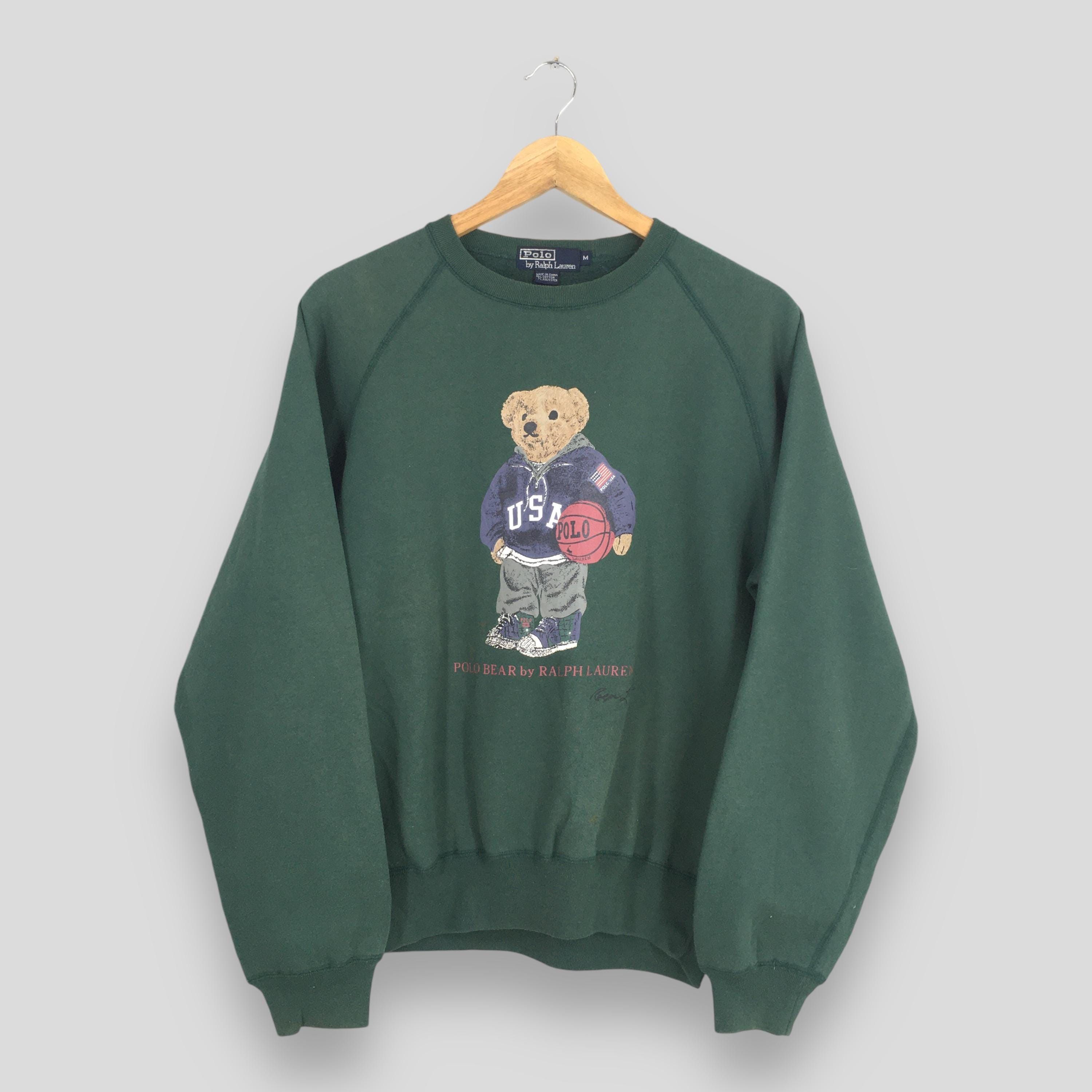 Polo Ralph Lauren × RRL Ralph Lauren × Ralph Lauren Vintage 90s Polo Bear Ralph Lauren Green Sweatshirt Medium Size US M / EU 48-50 / 2 - 1 Thumbnail