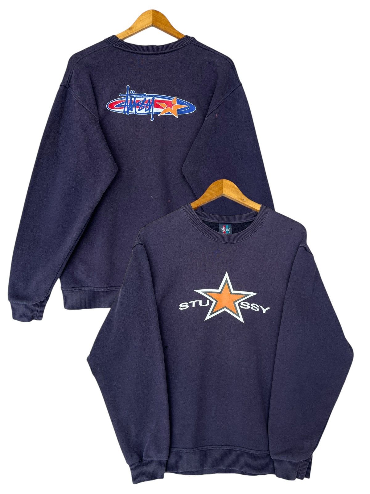 Stussy Rare🔥 Vintage 90s Stussy Star Sunfaded Distressed Sweatshirt Size US M / EU 48-50 / 2 - 1 Thumbnail