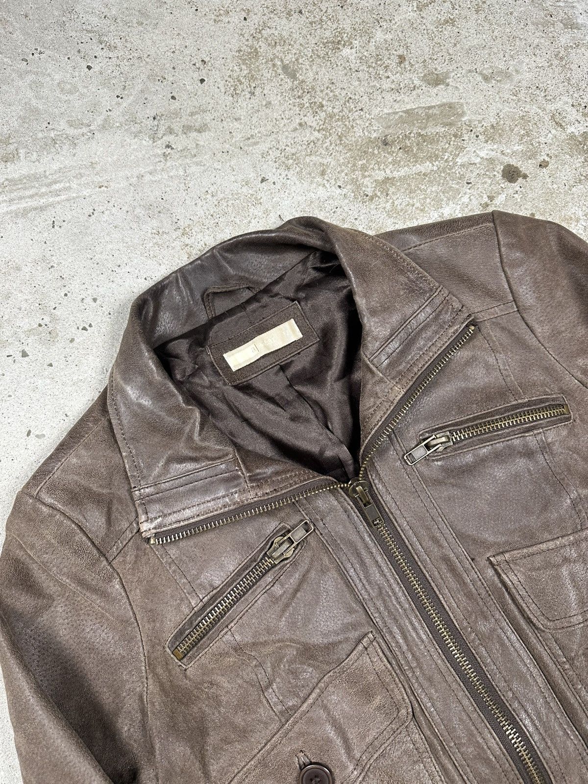 Vintage Vintage Y2K Brown Cropped Leather Utility Bomber Jacket Fly Size US S / EU 44-46 / 1 - 7 Thumbnail