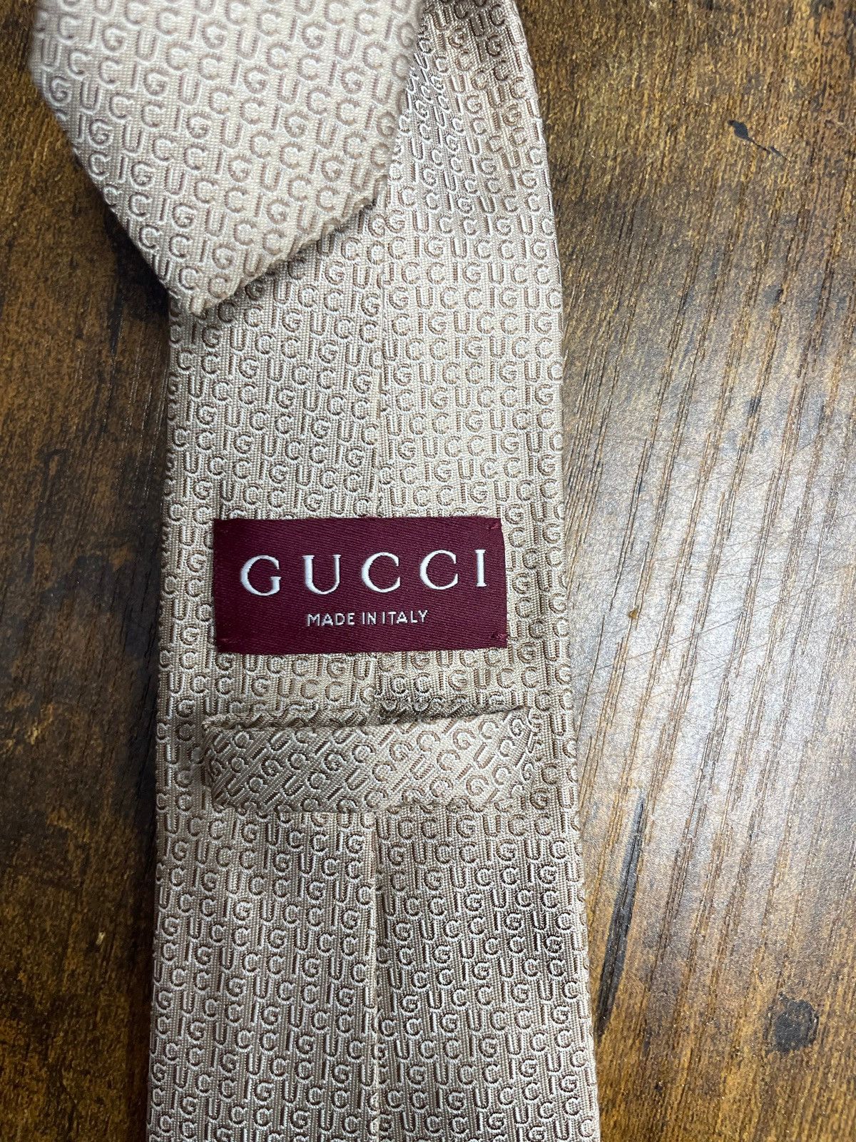 Gucci Gucci Spell Out Monogram Beige Tie Size ONE SIZE - 5 Thumbnail