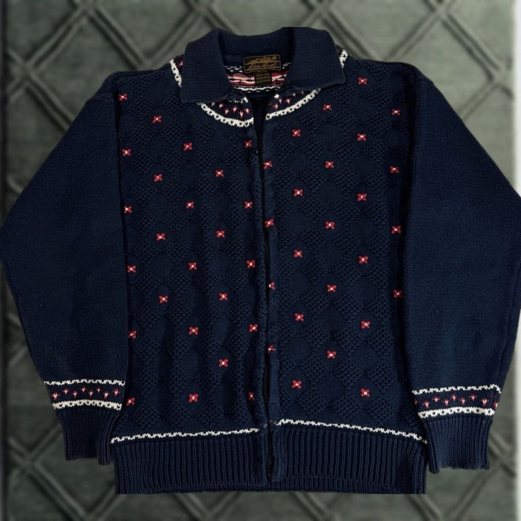 Eddie Bauer VINTAGE Eddie Bauer Full Zip Sweater Navy Blue Cotton Knit USA Size M Unisex Adults Size M / US 6-8 / IT 42-44 - 1 Thumbnail