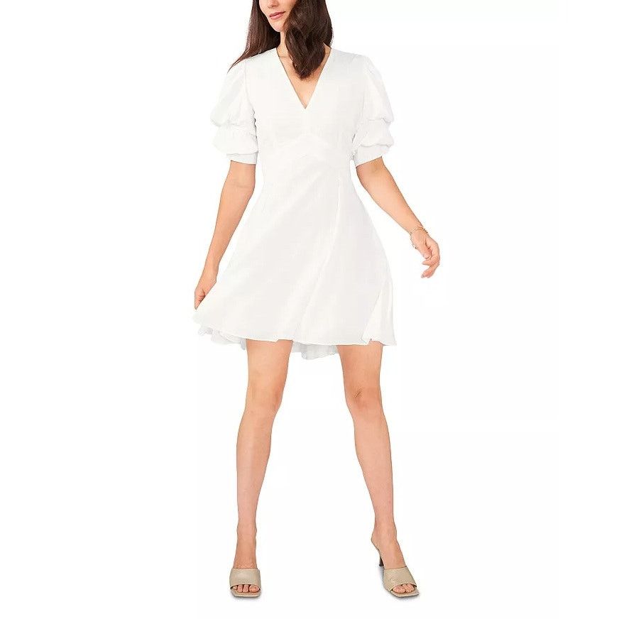 The Unbranded Brand 1.STATE Women White Fit & Flare V-Neck Mini Sun Dress Size S Size S / US 4 / IT 40 - 2 Thumbnail