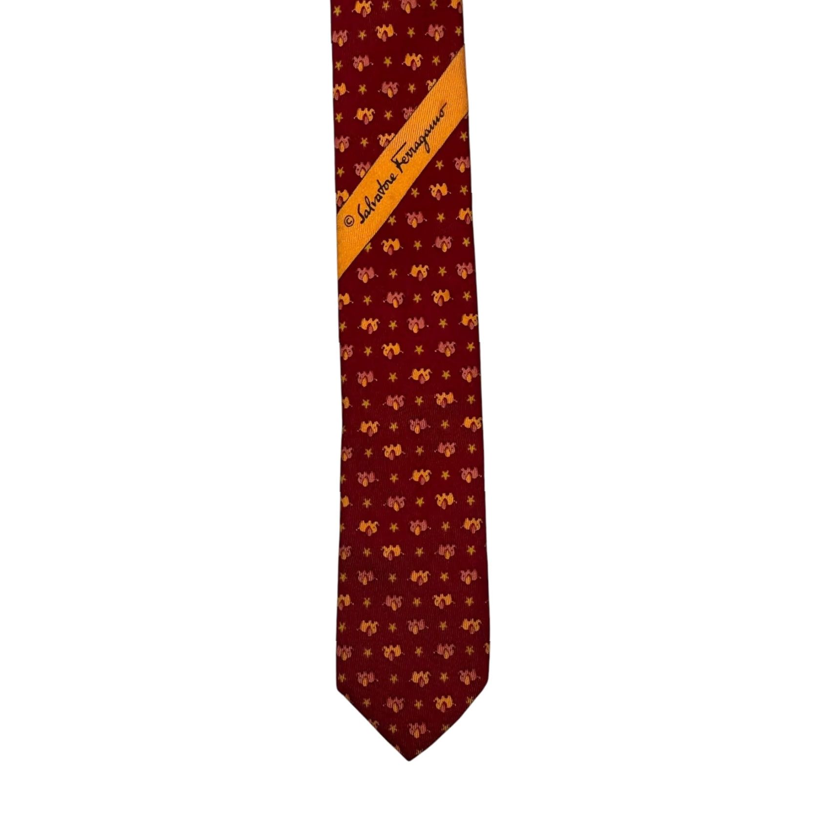 Salvatore Ferragamo Salvatore Ferragamo Tie Men 100% Silk Red Elephants Italy Vintage No Size ONE SIZE - 5 Thumbnail