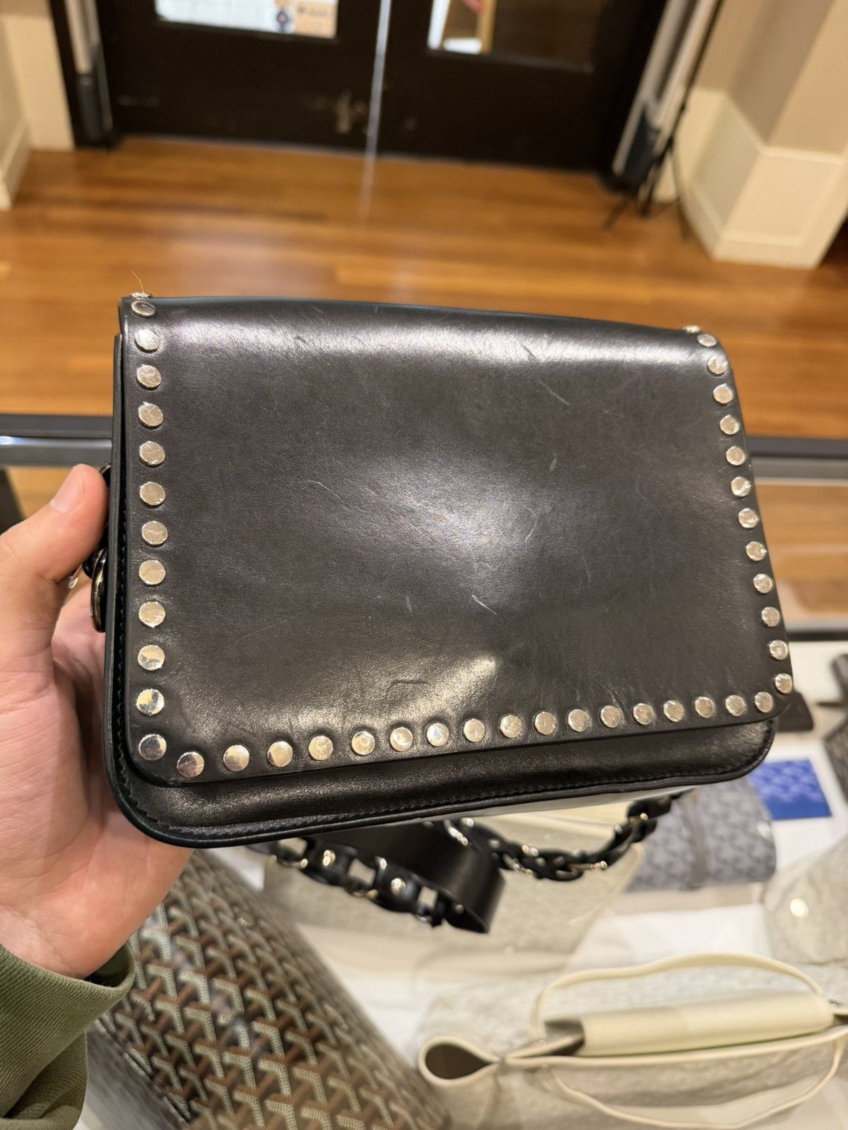 Isabel Marant Isabel Marant Black Leather Calibar Silver Studded Bag Size ONE SIZE - 2 Thumbnail