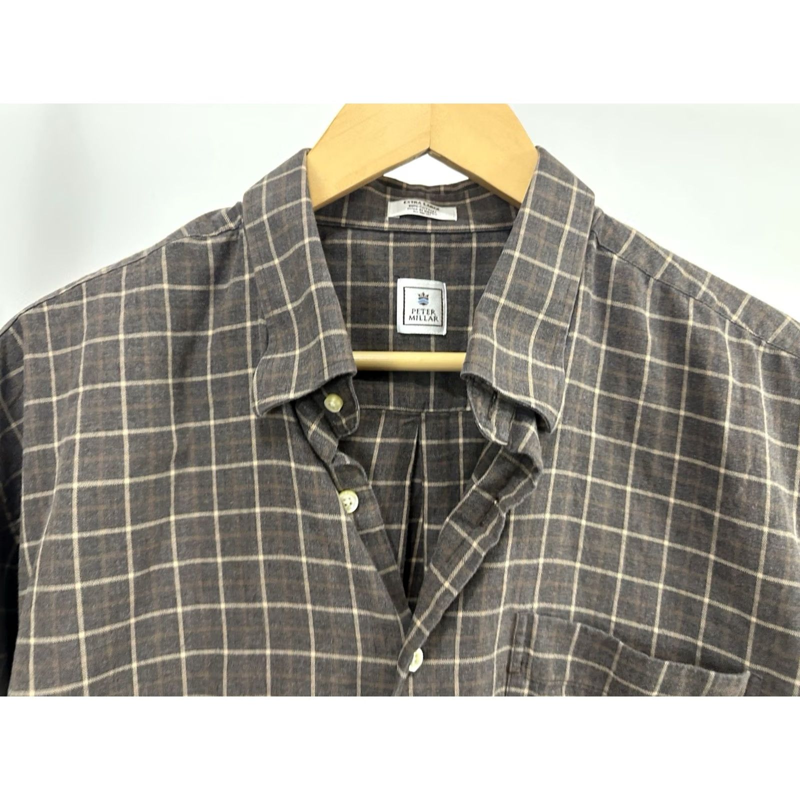 Peter Millar Peter Millar Men's Lightweight Flannel Checkered Button Long Sleeve Shirt XL Brown Size US XL / EU 56 / 4 - 4 Thumbnail