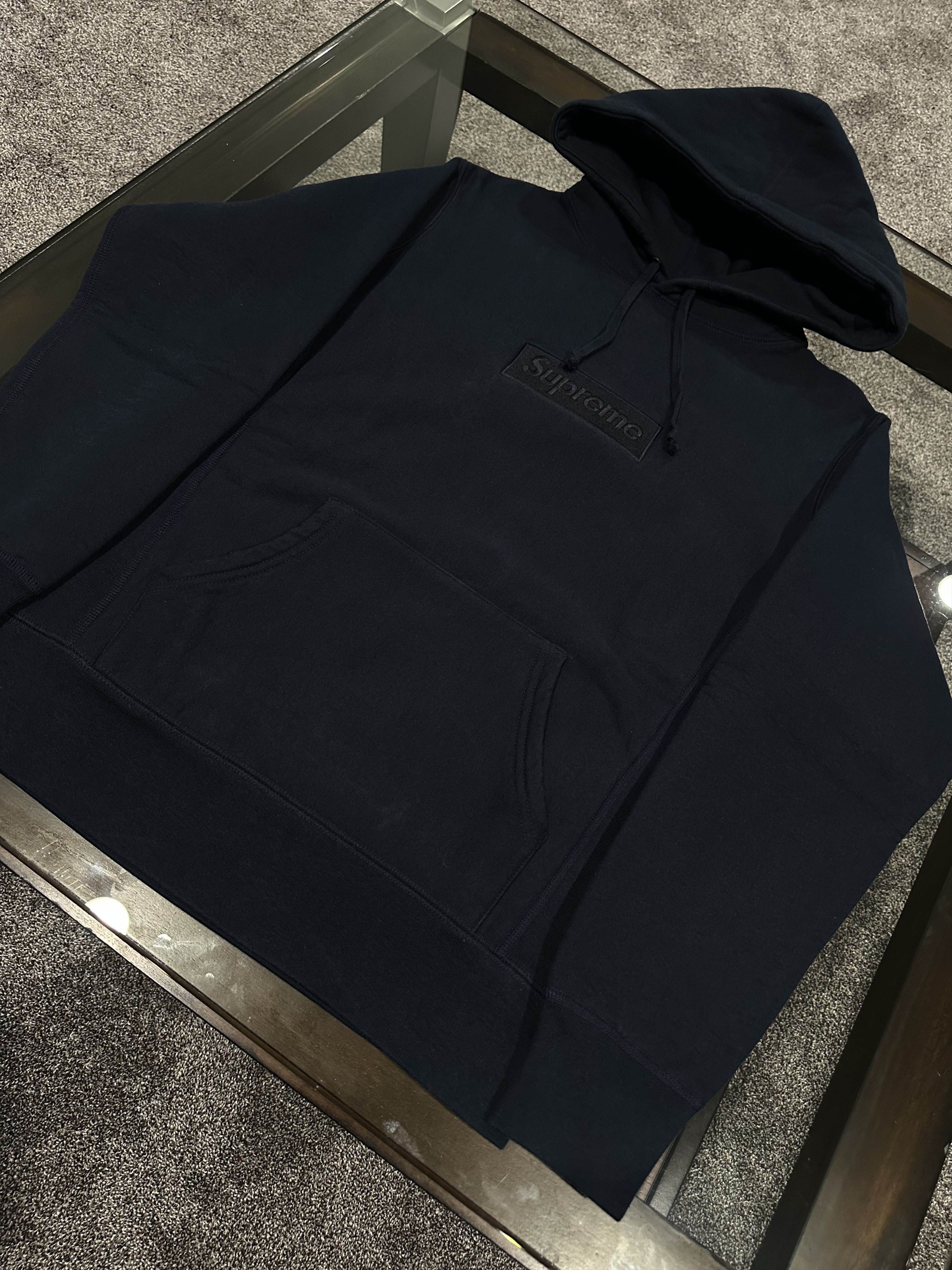 Supreme FW14 Navy Tonal Box Logo Pullover Hooded Sweatshirt Size US S / EU 44-46 / 1 - 1 Thumbnail