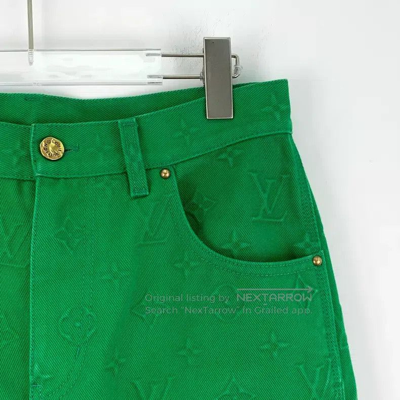 Louis Vuitton Louis Vuitton Green leather logo full print straight leg p Size US 30 / EU 46 - 3 Thumbnail