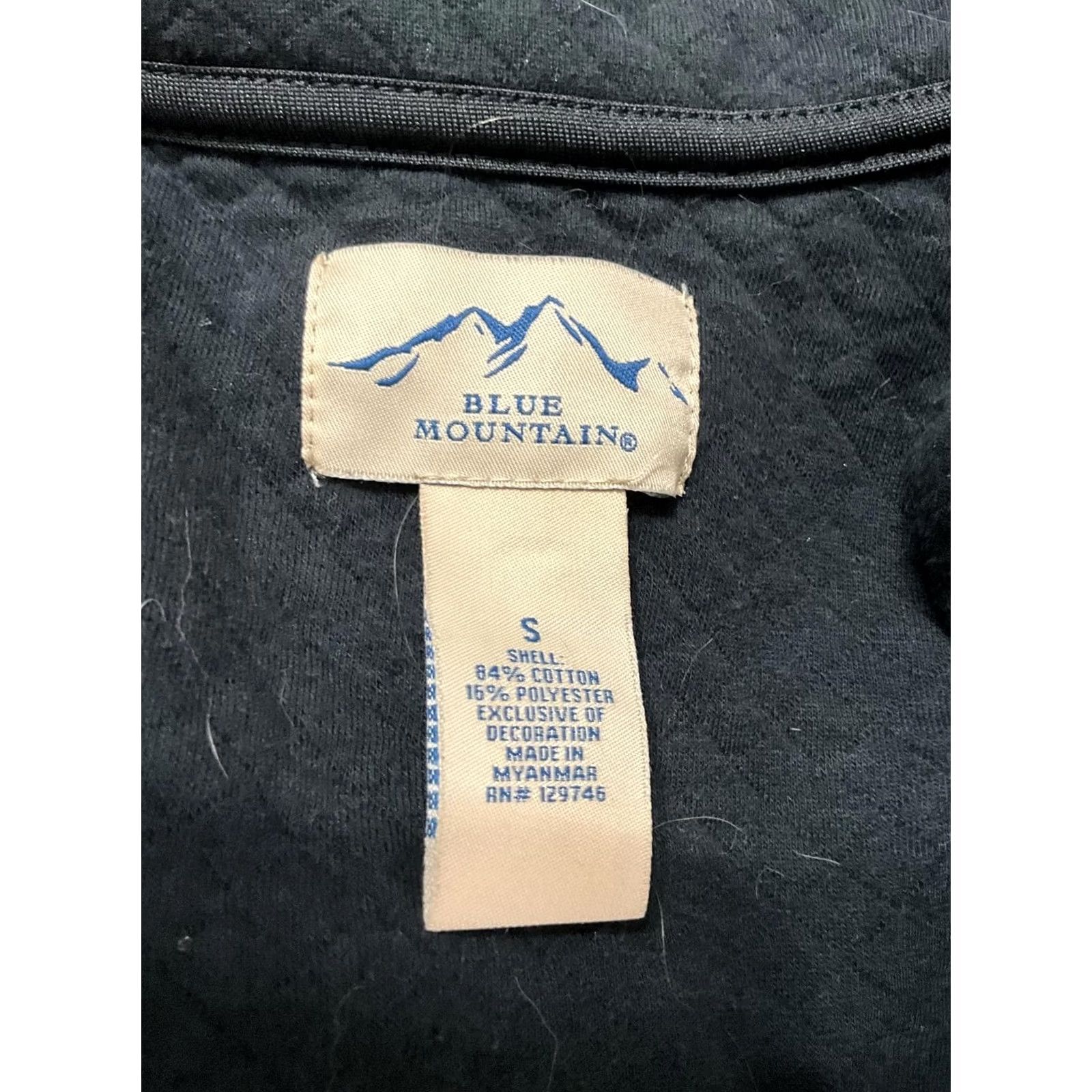 The Mountain Blue Mountain Black Quilted Half-Zip Pullover Jacket Mens S Regular Windbreaker Cotton Blend Zip Front Size US S / EU 44-46 / 1 - 2 Thumbnail