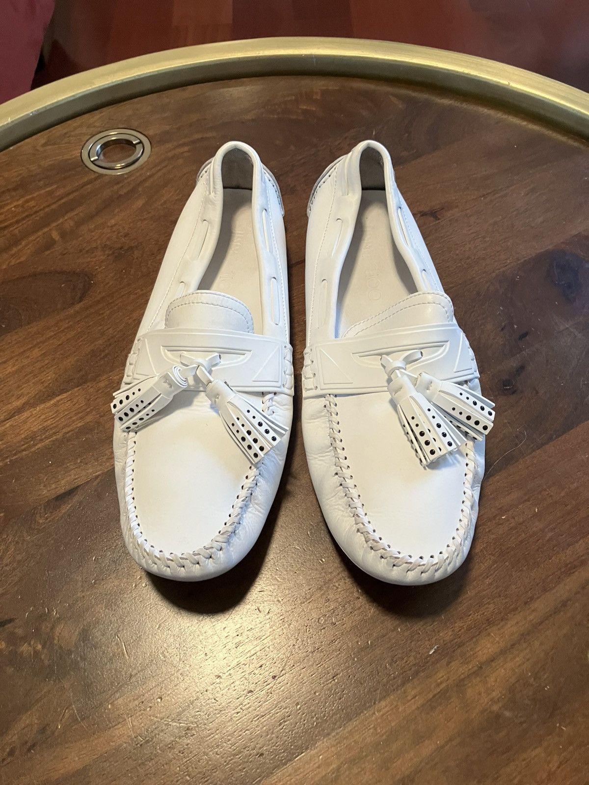 Jimmy Choo JIMMY CHOO Mens White Leather Tassel Driving Loafers Sz 44 Size US 12 / EU 45 - 1 Thumbnail