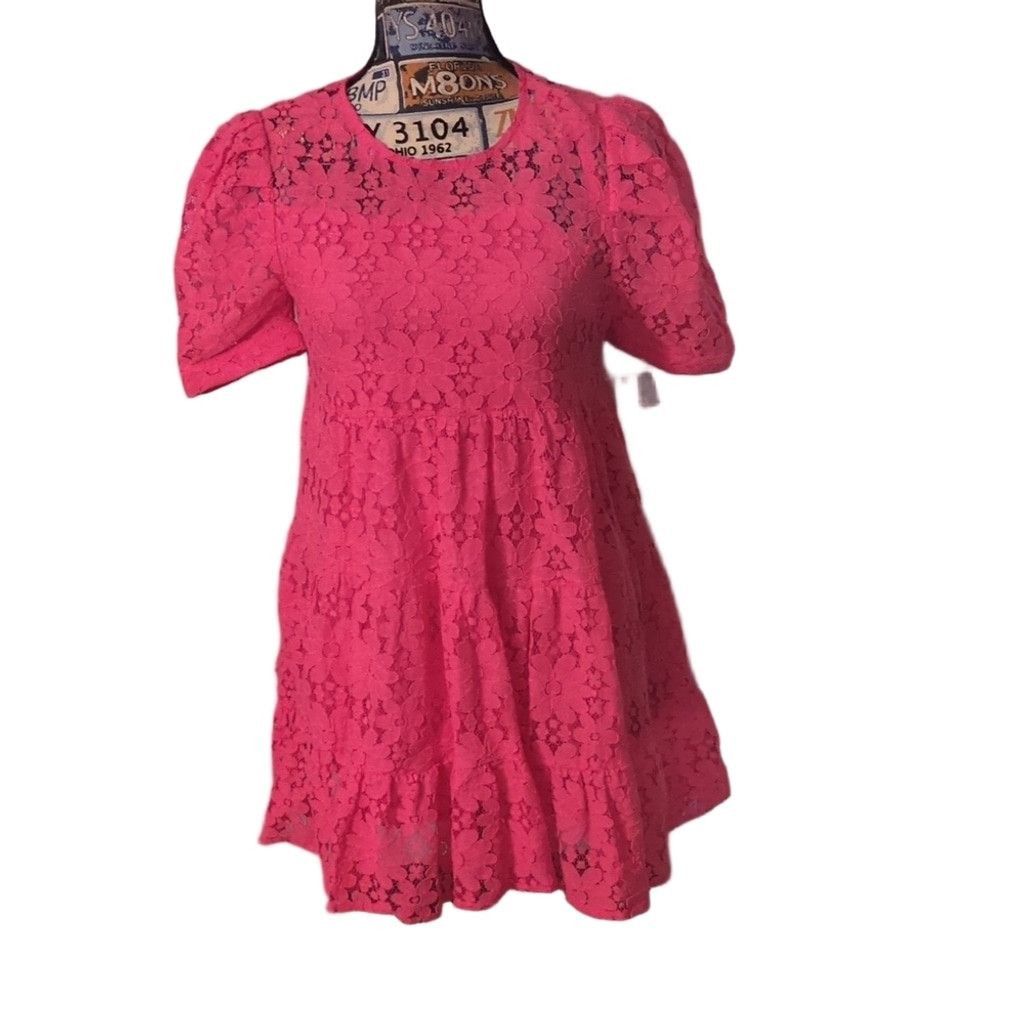 Aqua Hot Pink Short Sleeve Floral Lace Tiered Mini Dress XS -  stein-coach.com