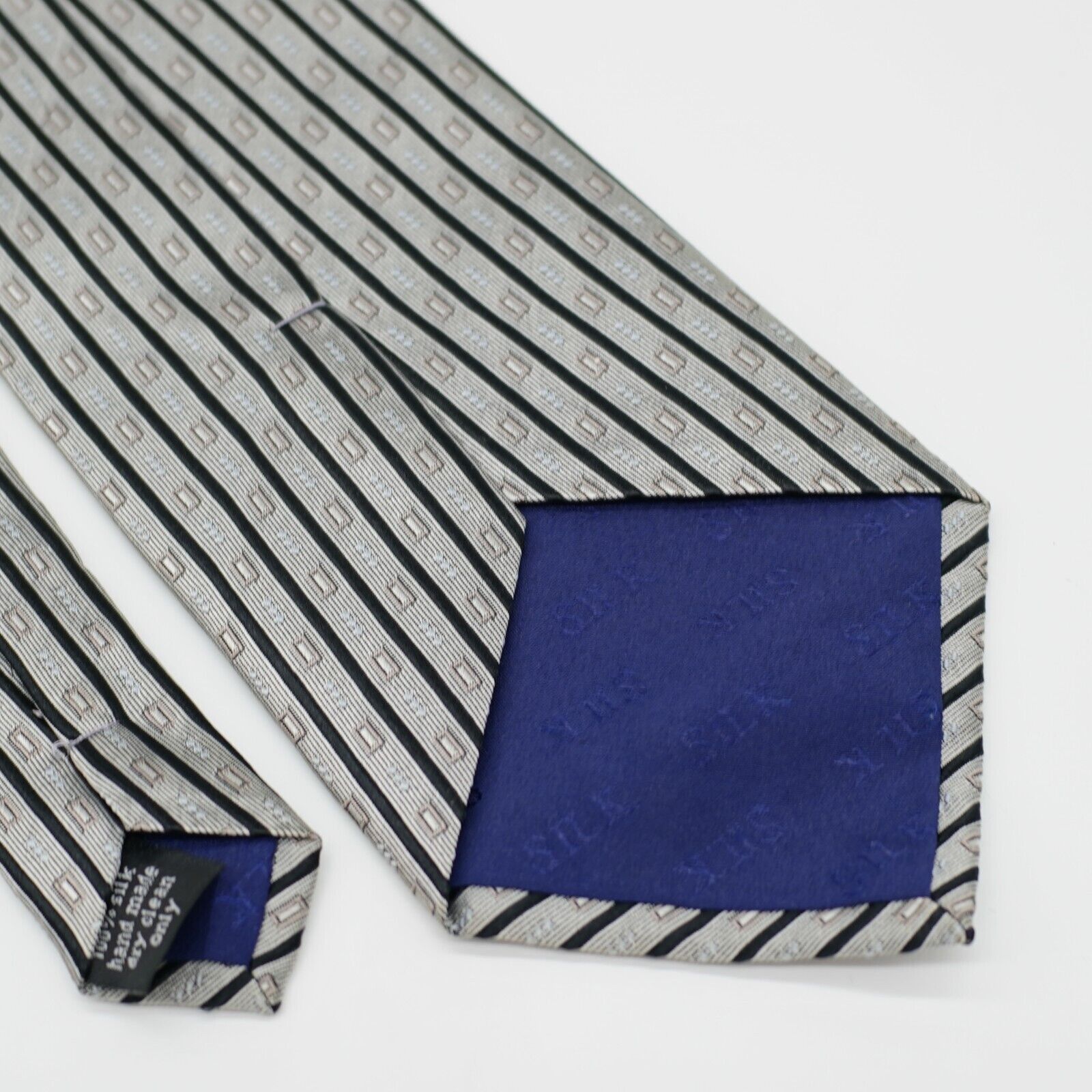Designer Carlos Devenezia Silver Tan Black Geometric Woven Long Silk Size ONE SIZE - 5 Thumbnail