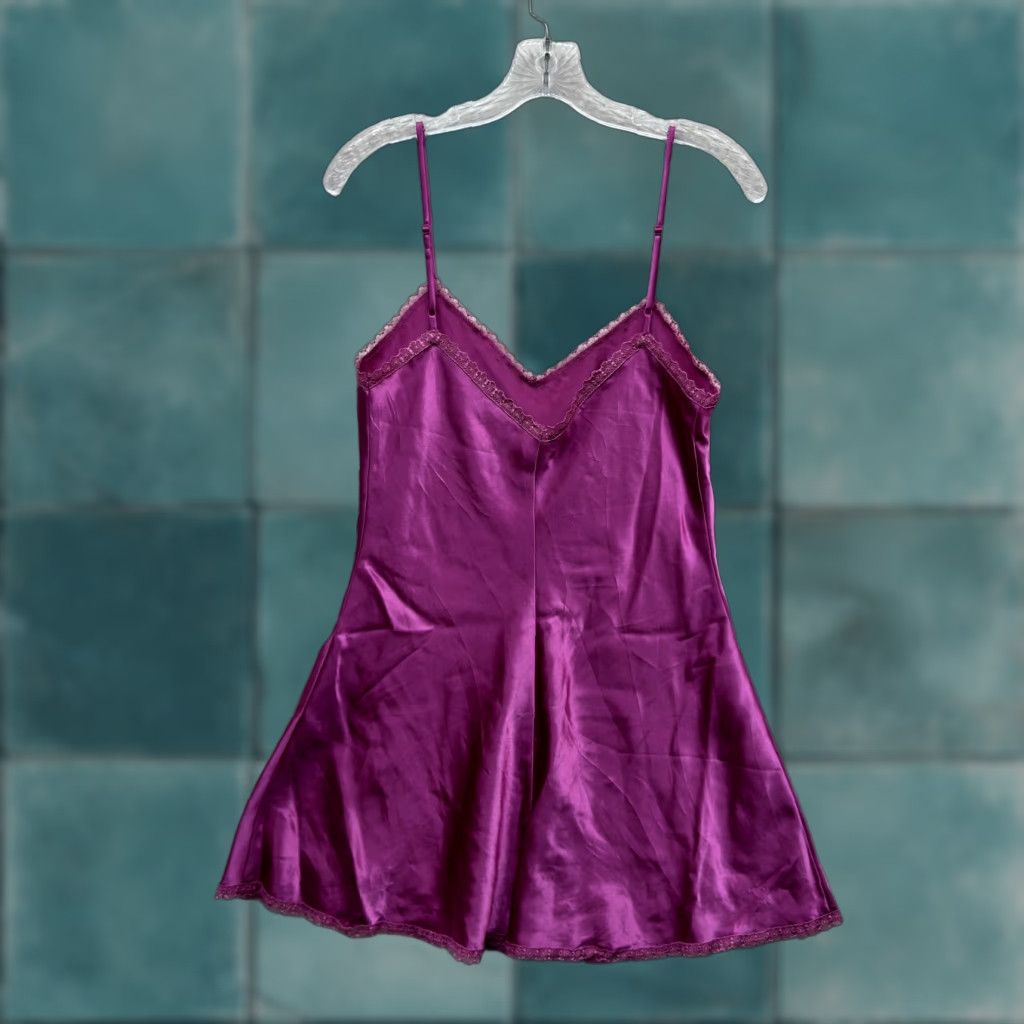 Vintage Y2K Vintage Slip Dress M Pink Fuchsia Satin Lace Slit Chemise Lingerie La Senza Shirt? Size M / US 6-8 / IT 42-44 - 1 Thumbnail