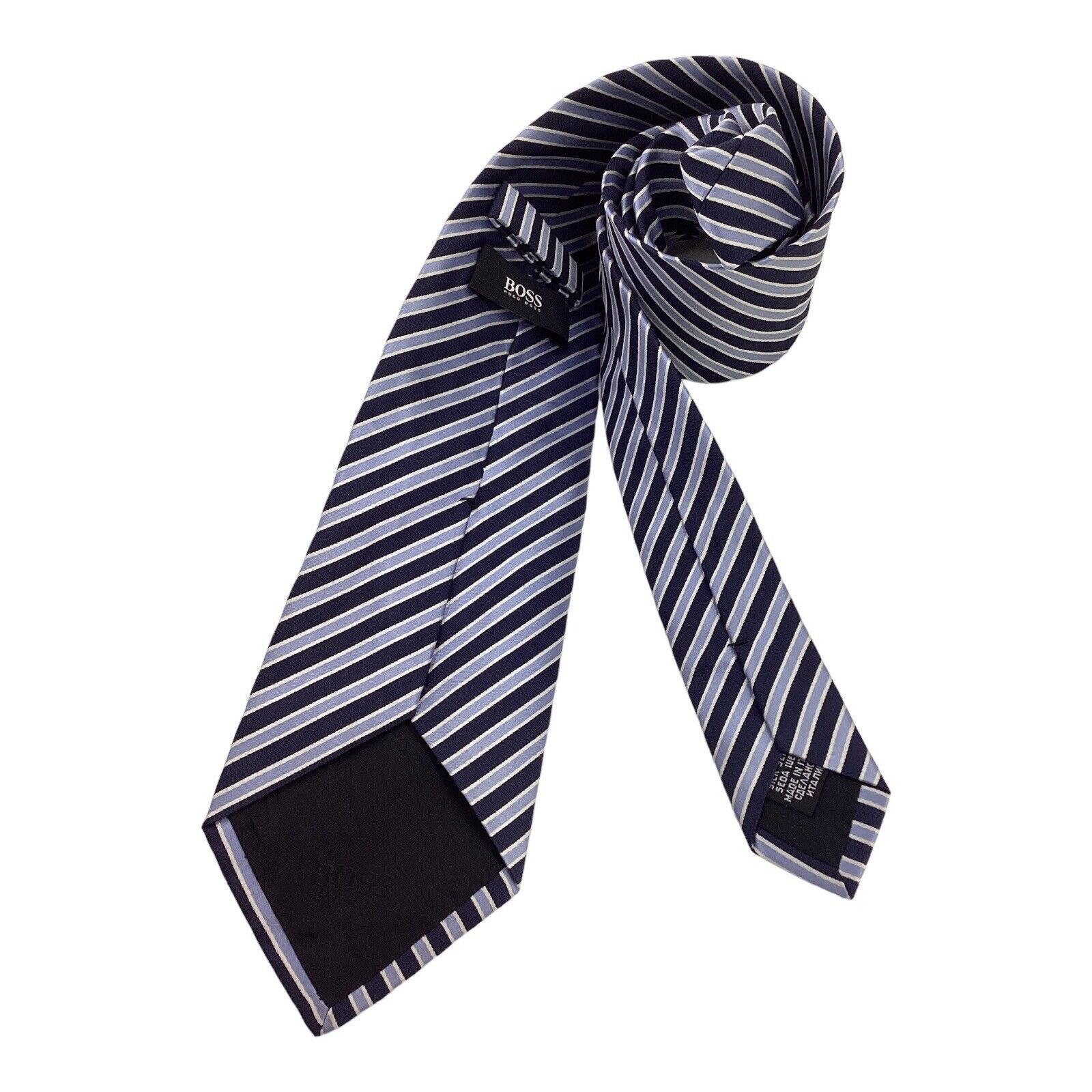 Hugo Boss BOSS HUGO BOSS Blue Striped Luxury Silk Tie Made In Italy W: Size ONE SIZE - 2 Thumbnail