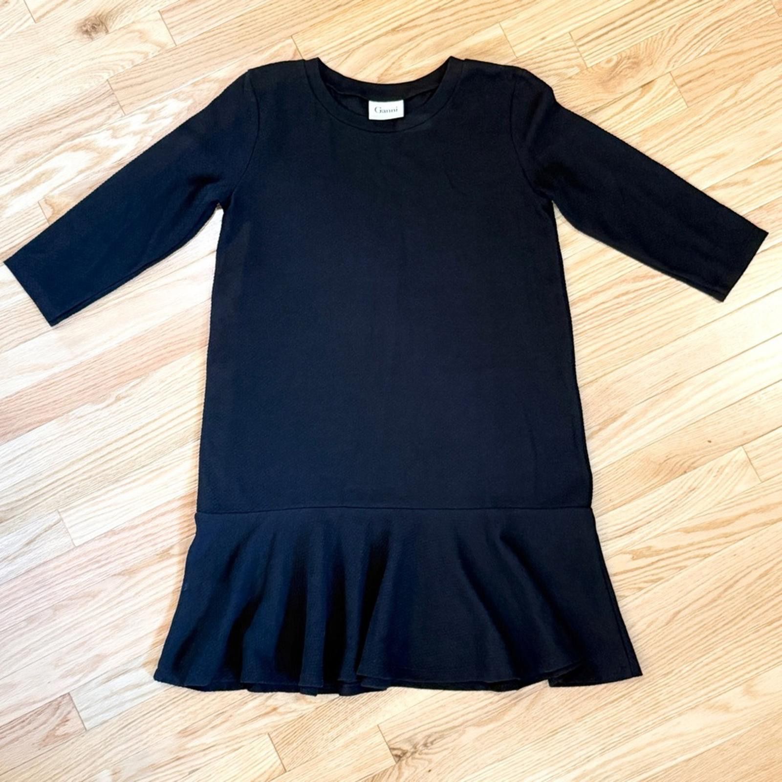 Ganni GANNI black ruffle-hem jersey shift dress - M, ¾ sleeve Size M / US 6-8 / IT 42-44 - 1 Thumbnail