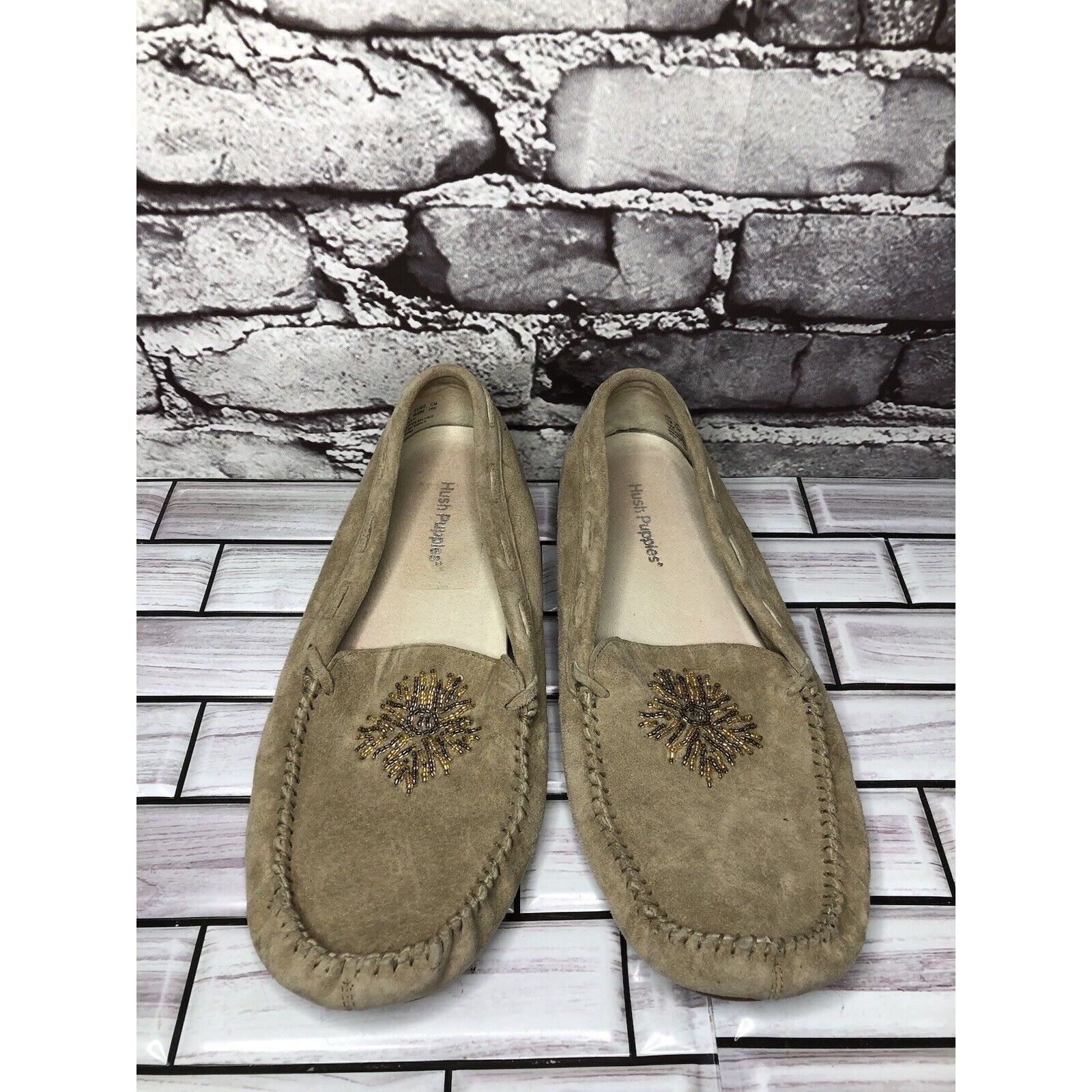 Hush Puppies Hush Puppies Beige Leather Gem Handsewn Loafers Driving Shoe Size US 7.5 / IT 37.5 - 2 Thumbnail