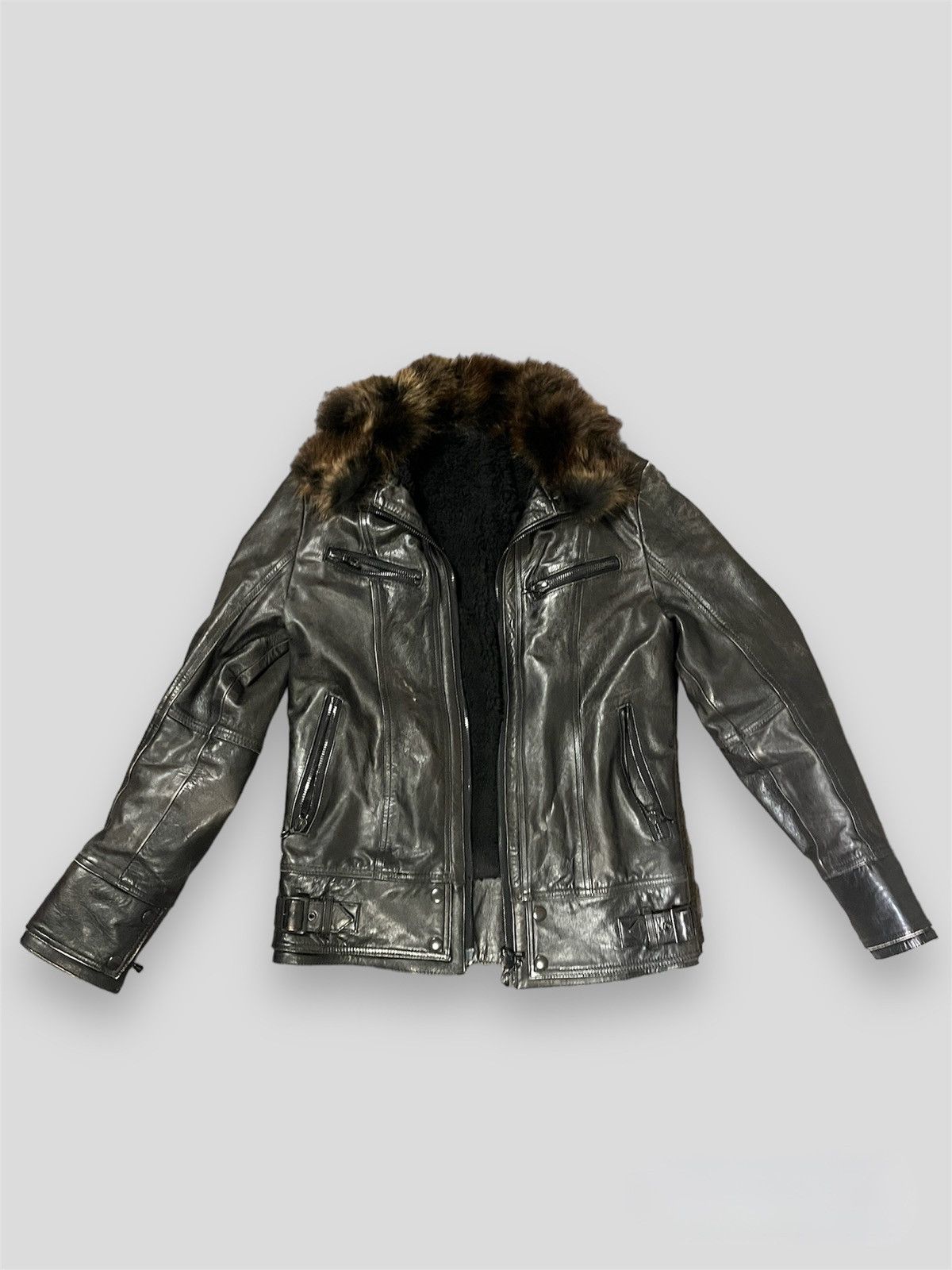 image of If Six Was Nine x Le Grande Bleu L G B Shellac Leather Jacket in Black (Size Small)