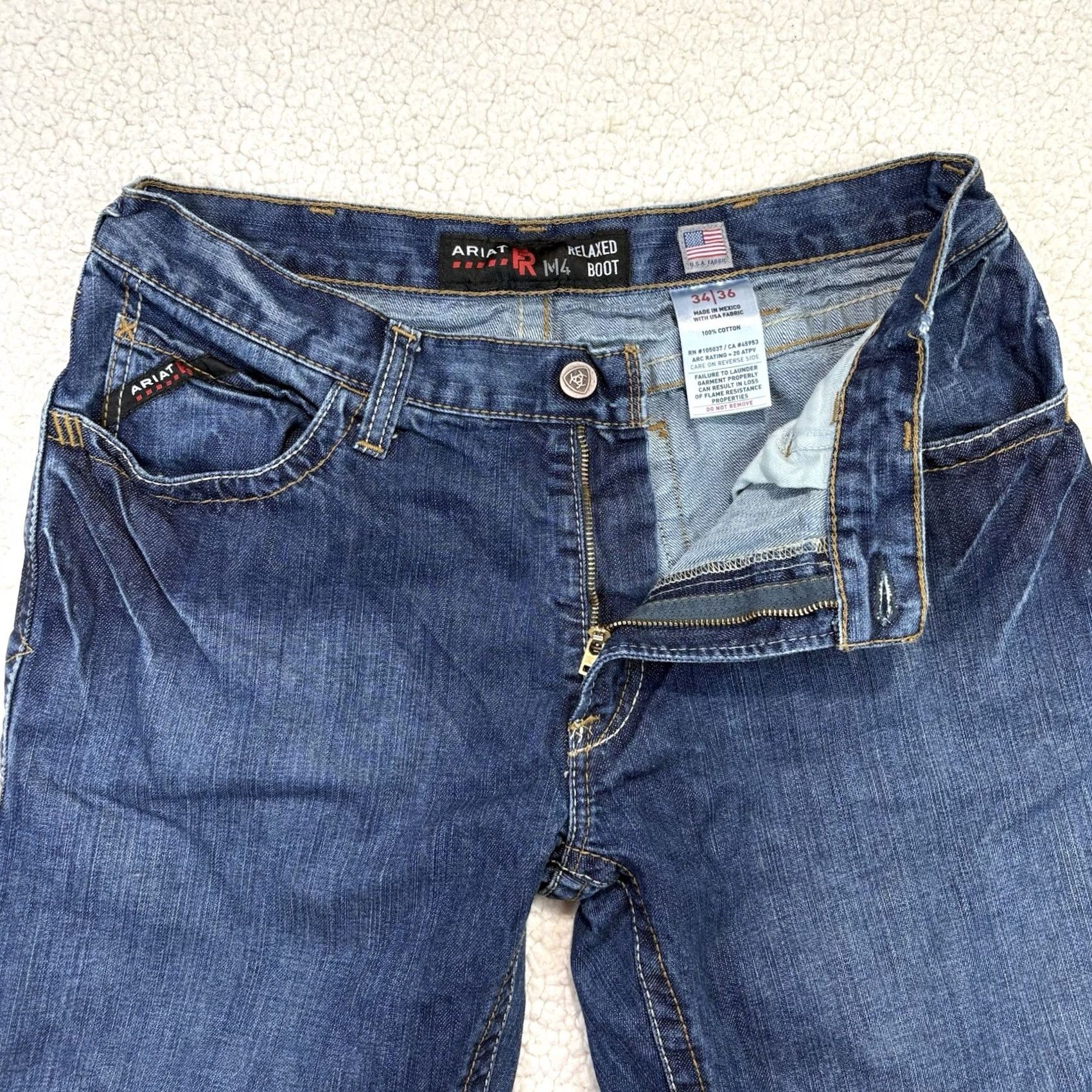 Ariat Ariat M4 Relaxed Bootcut Jeans 34x36 34 36 Medium Blue Denim Distressed USA Cowboy Work Mens Jeans Size US 34 / EU 50 - 4 Thumbnail