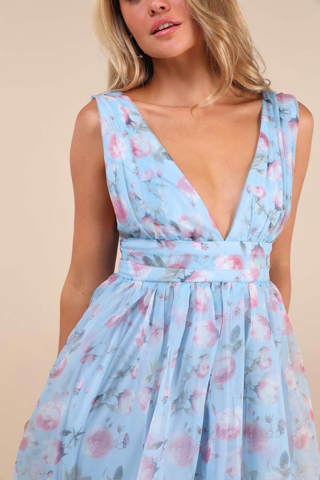 Lulus Lulus Garden Romance Blue Floral Print Organza Large NWT Size L / US 10 / IT 46 - 4 Thumbnail