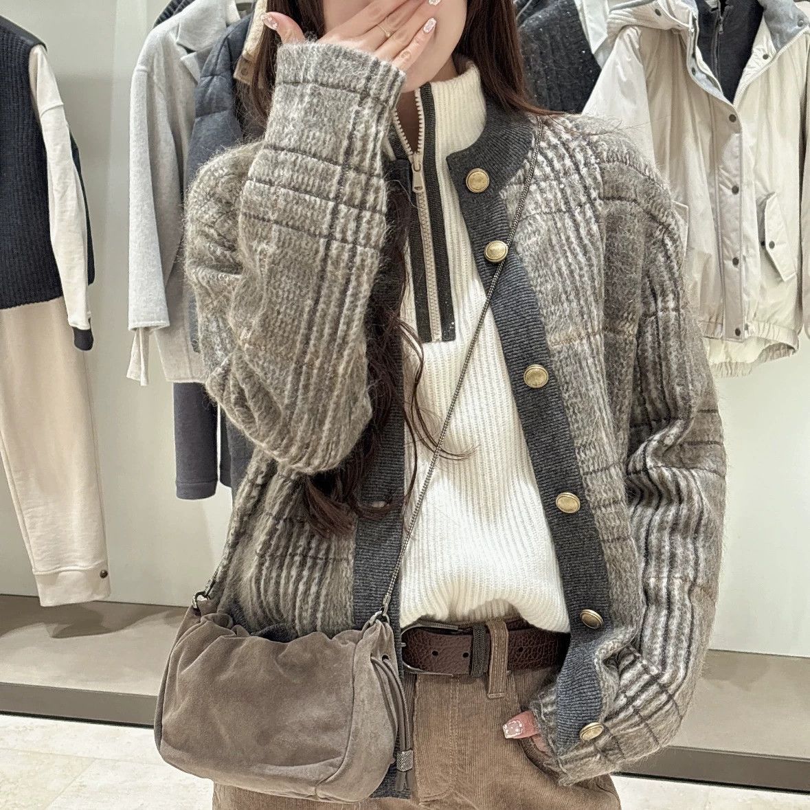 Brunello Cucinelli Brunello Cucinelli check gold l/s knit s mohair Size XS / US 0-2 / IT 36-38 - 7 Thumbnail