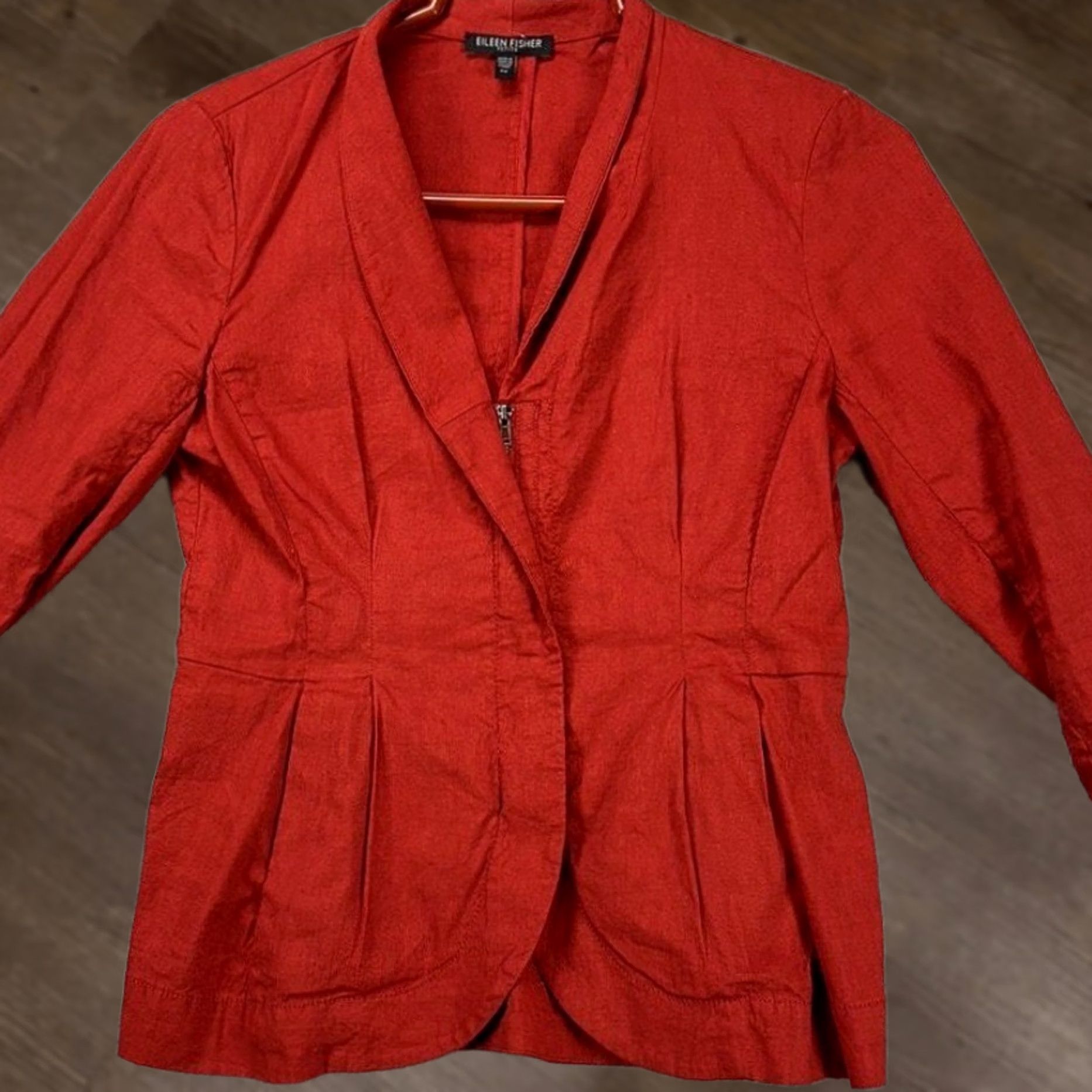 Eileen Fisher VINTAGE Eileen Fisher Blazer Shirt Womens 2P Petite Red Linen Blend Zip Up Blazer Jacket Short Sleeve Casual Business Travel Womens Size XXS / US 00 / IT 34 - 1 Thumbnail