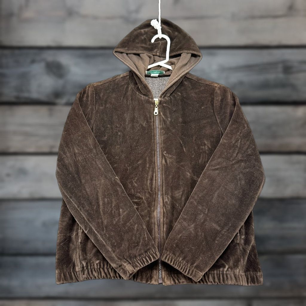 Velour VINTAGE Velour Hoodie Womens Small Brown Velour Velvet Full Zip Jacket USA 90s Size S / US 4 / IT 40 - 1 Thumbnail