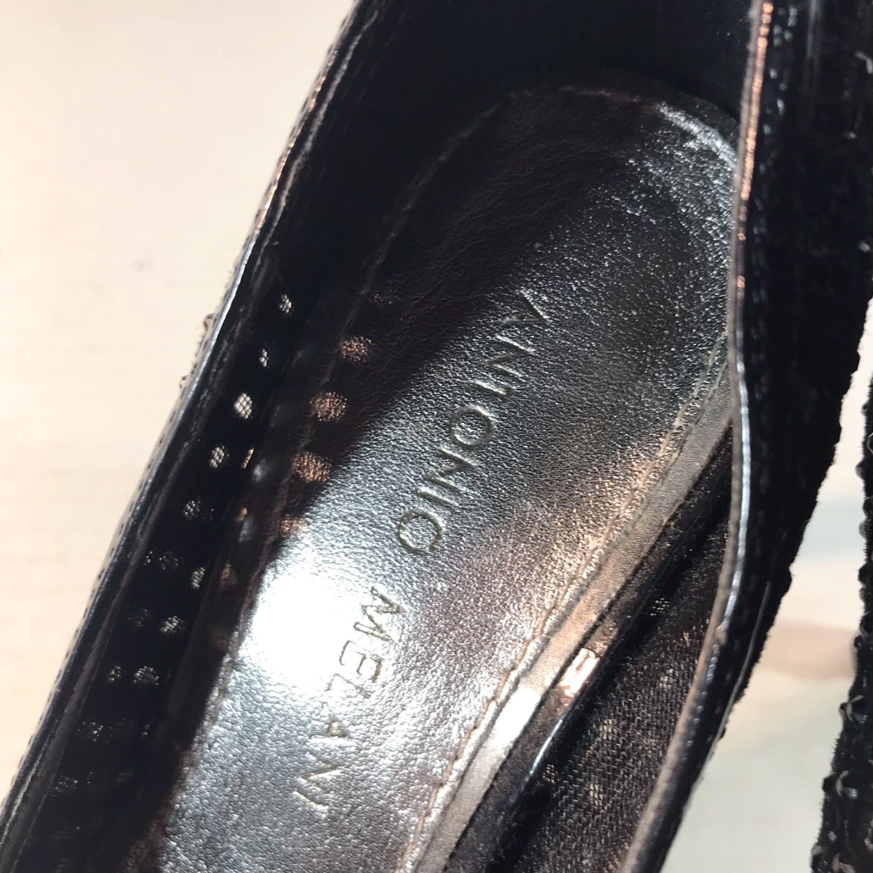 Vintage VINTAGE Antonio Melani Black Leather Sequin Pump Women's Size 6M High Heel 3.5in Stiletto Pointed Toe Going Out Size US 6 / IT 36 - 4 Thumbnail