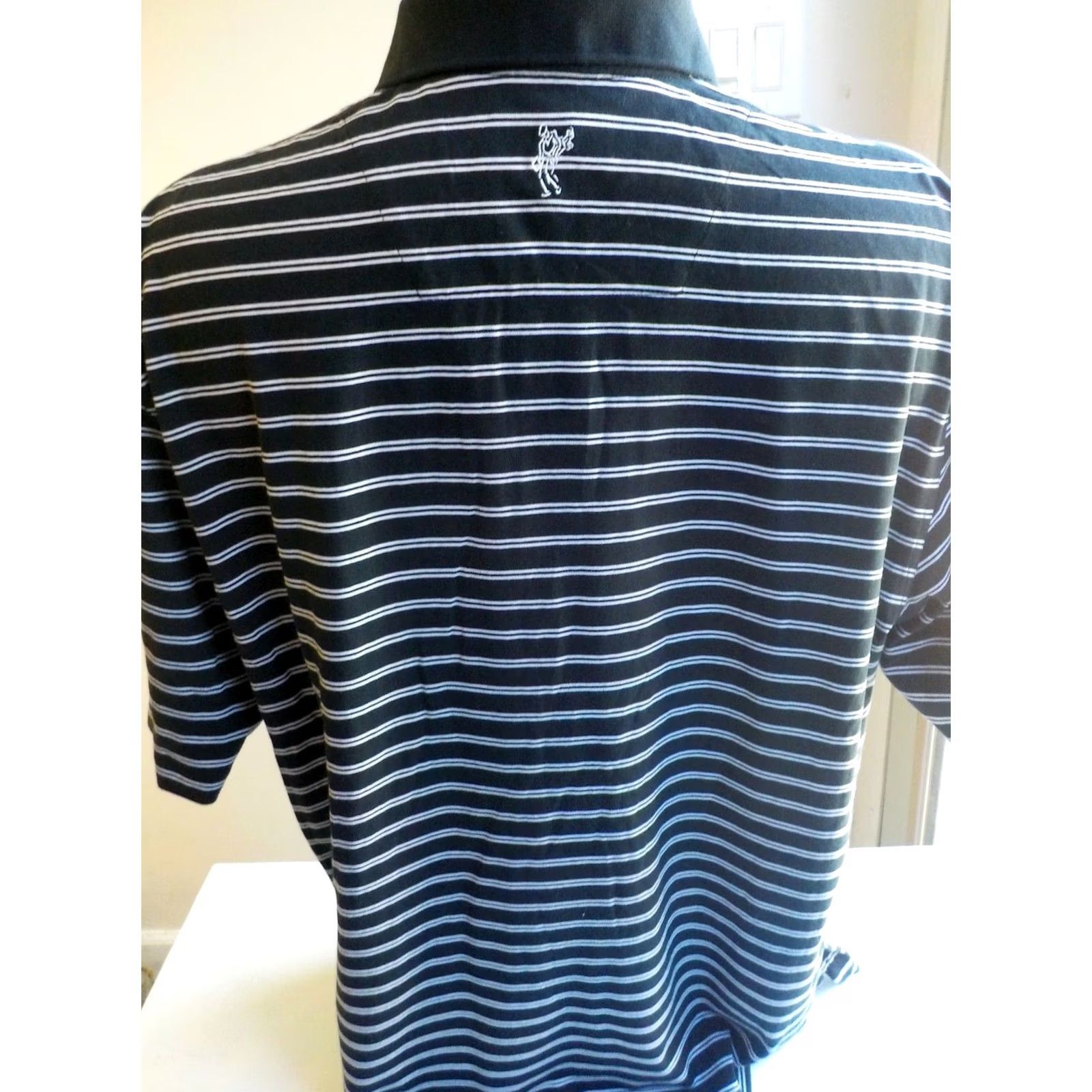 Vintage Ashworth Polo Shirt Mens XL Black White Stripes Ryder Cup Celtic Manor Embroidered Back Neck 65% Cotton 35% Polyester Size US XL / EU 56 / 4 - 4 Thumbnail