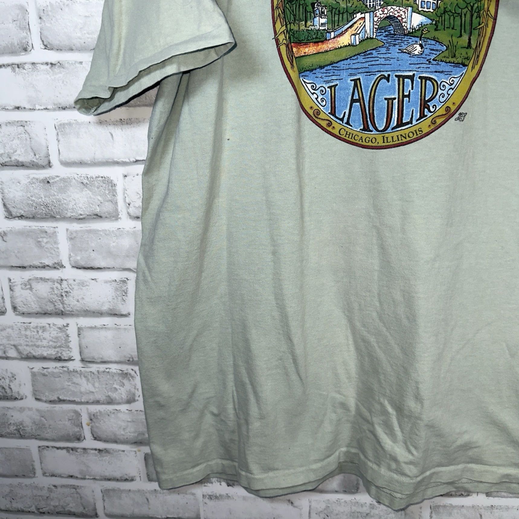 Vintage VINTAGE Oneita Lincoln Park Illinois USA T-Shirt Mens XL Green Single Stitch Size US XL / EU 56 / 4 - 3 Thumbnail