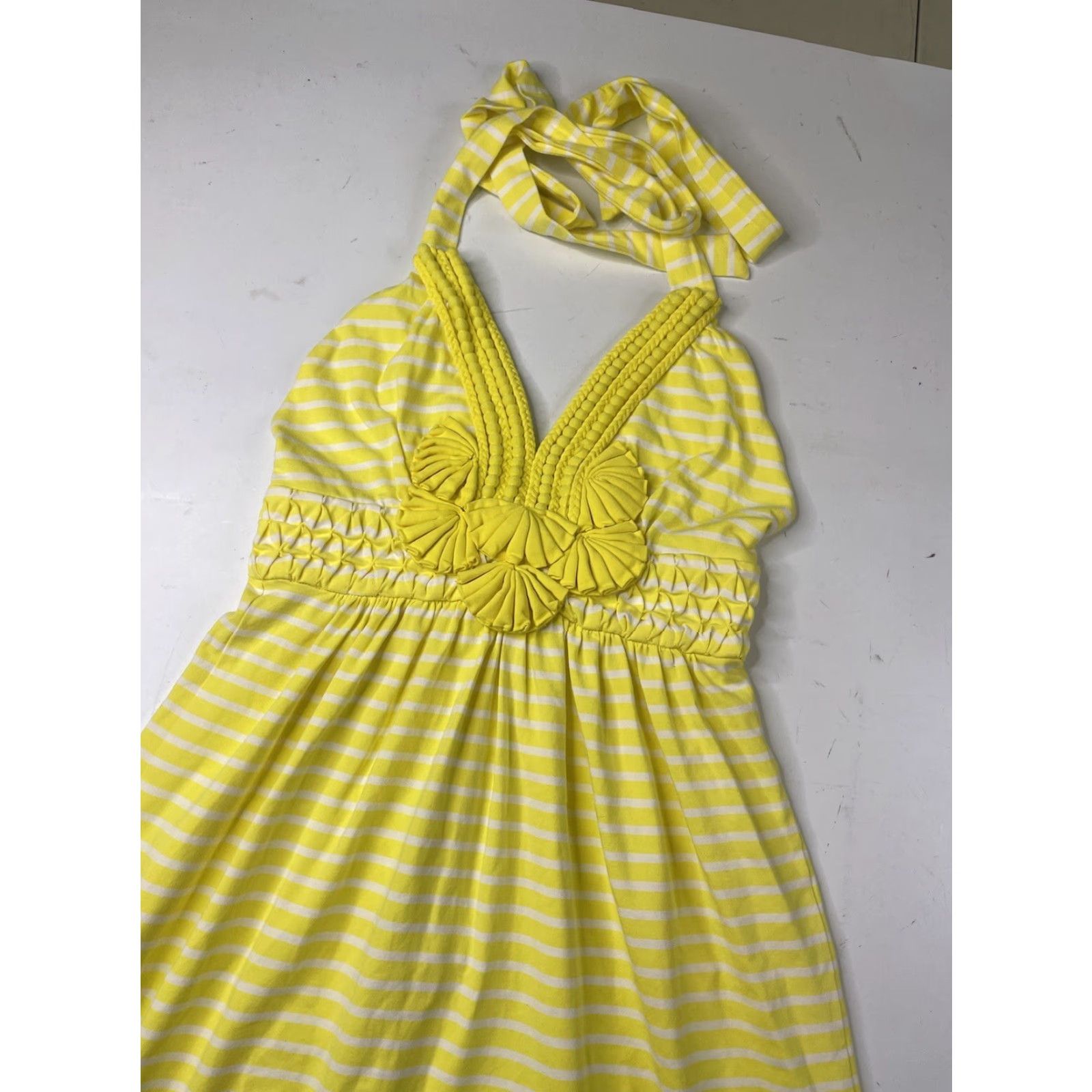 MILLY Milly Womens Dress Petite P Halter Yellow Striped Empire Waist Knee Length Sleeveless Short Multicolor Cotton Blend Sheath Casual Size S / US 4 / IT 40 - 2 Thumbnail