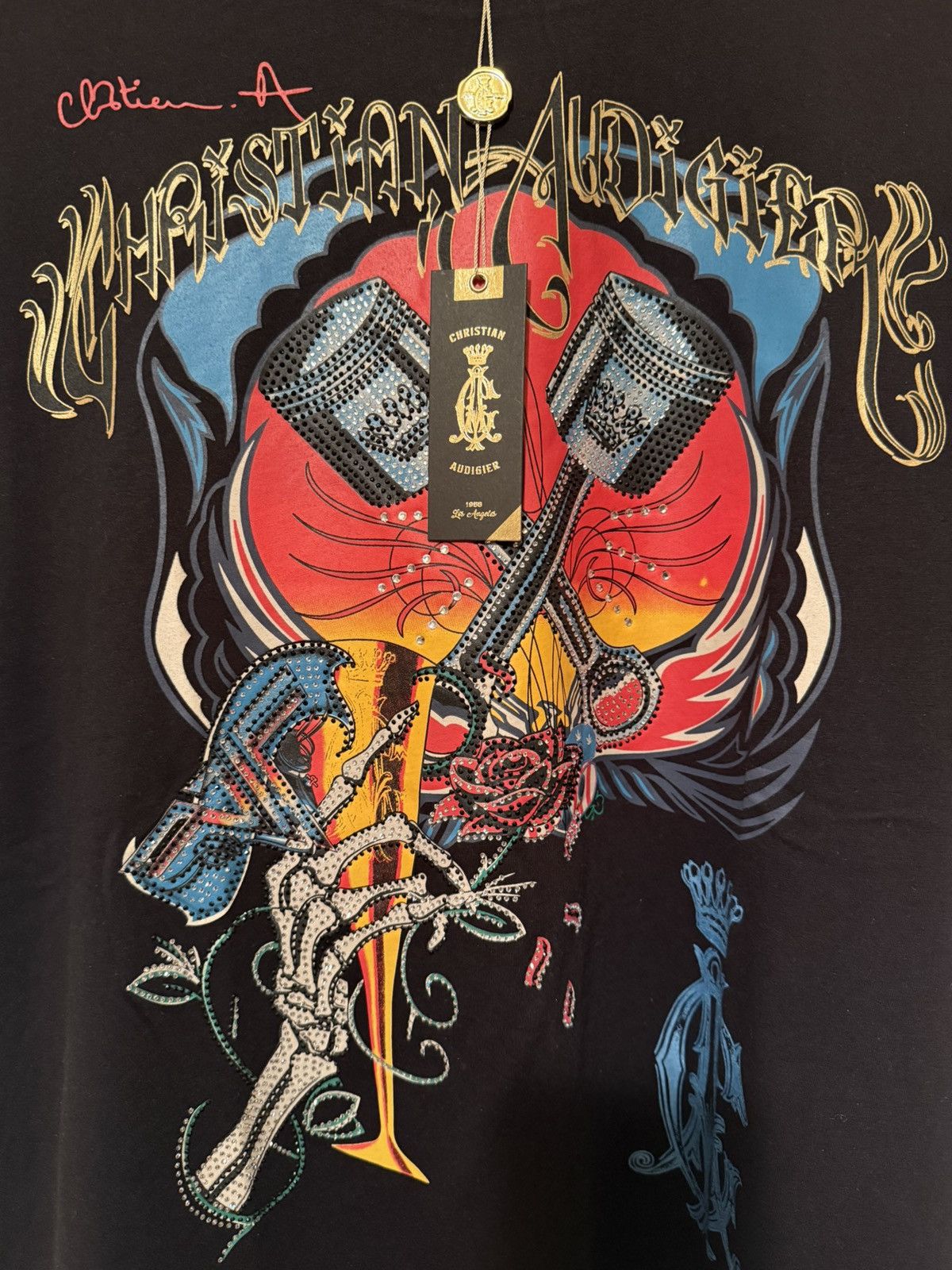 Christian Audigier Christian Audigier Rhinestone Graphic T Shirt Size US XL / EU 56 / 4 - 2 Thumbnail
