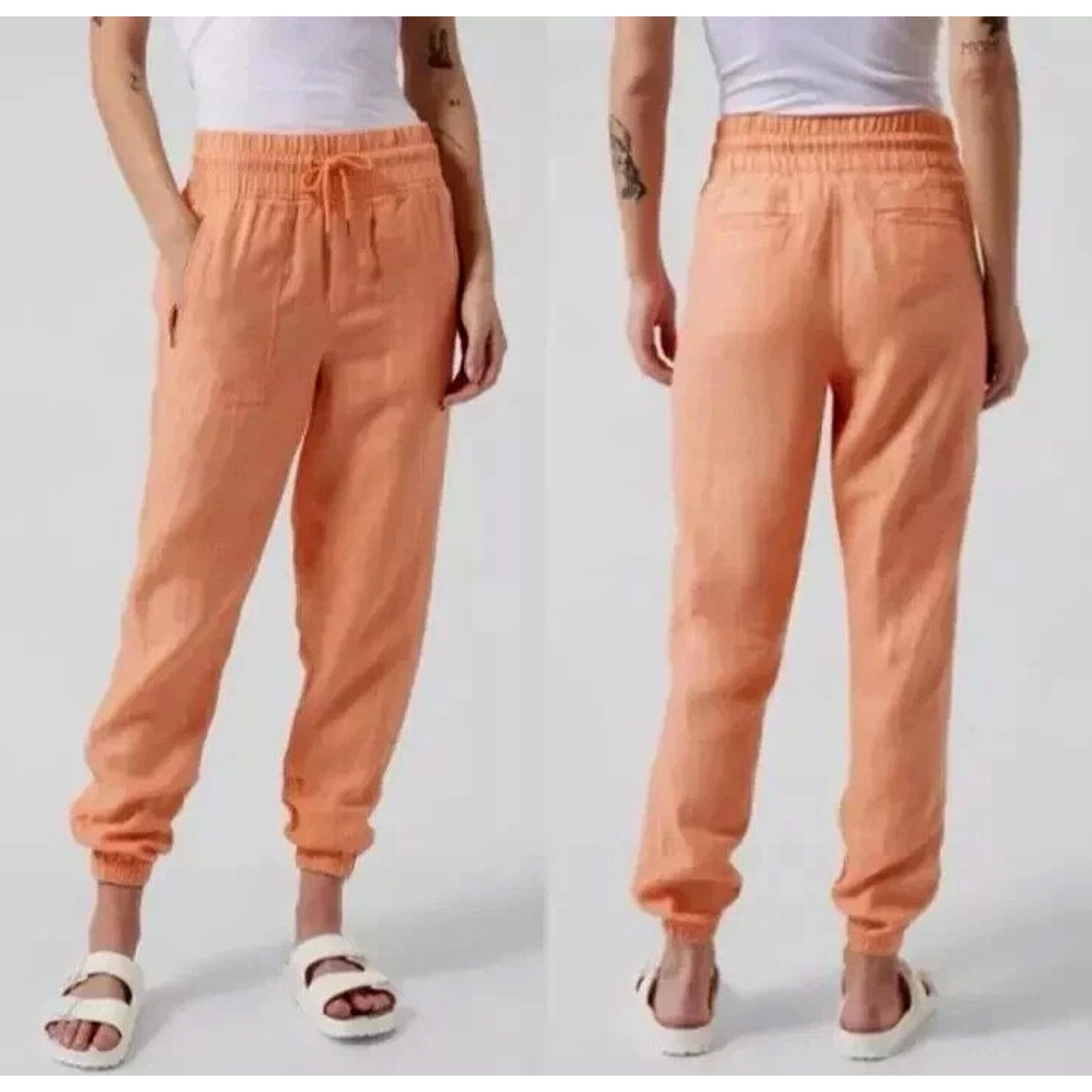 Athleta ATHLETA CABO ORANGE LINEN ZIP POCKETS ELASTIC WAIST JOGGERS Size 27" / US 4 / IT 40 - 1 Thumbnail