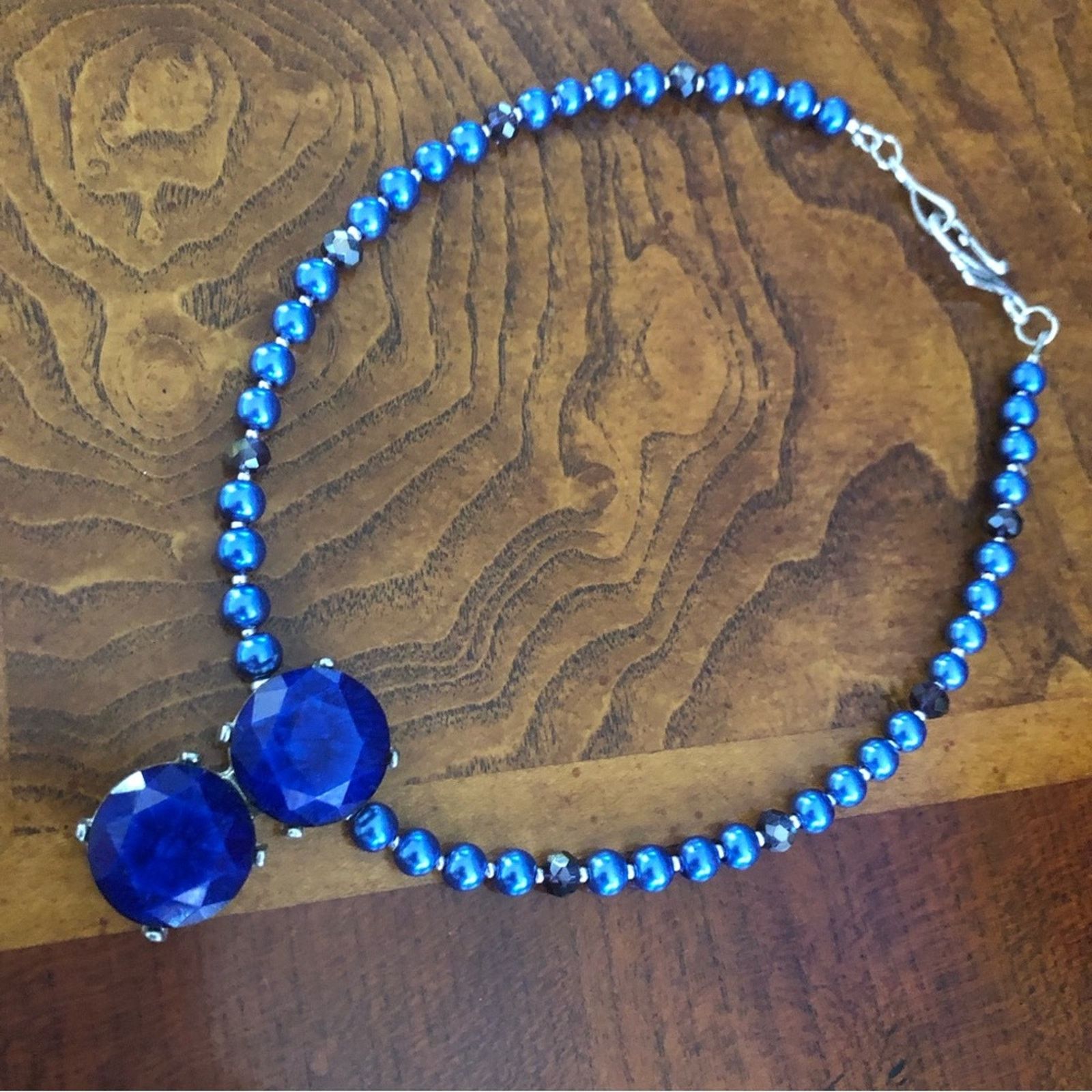 Handmade Handcrafted repurpose royal blue stone Pearl necklace Size ONE SIZE - 10 Thumbnail