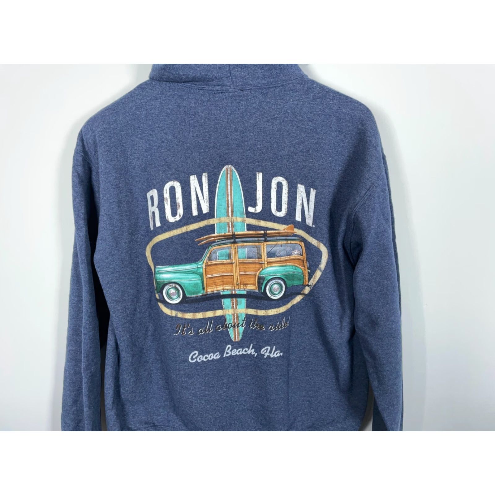 Ron Jon Surf Shop Ron Jon Surf Shop Hoodie Adult Medium Blue Pullover Sweatshirt Graphic Print Cars Classic Car Mens Size US M / EU 48-50 / 2 - 4 Thumbnail