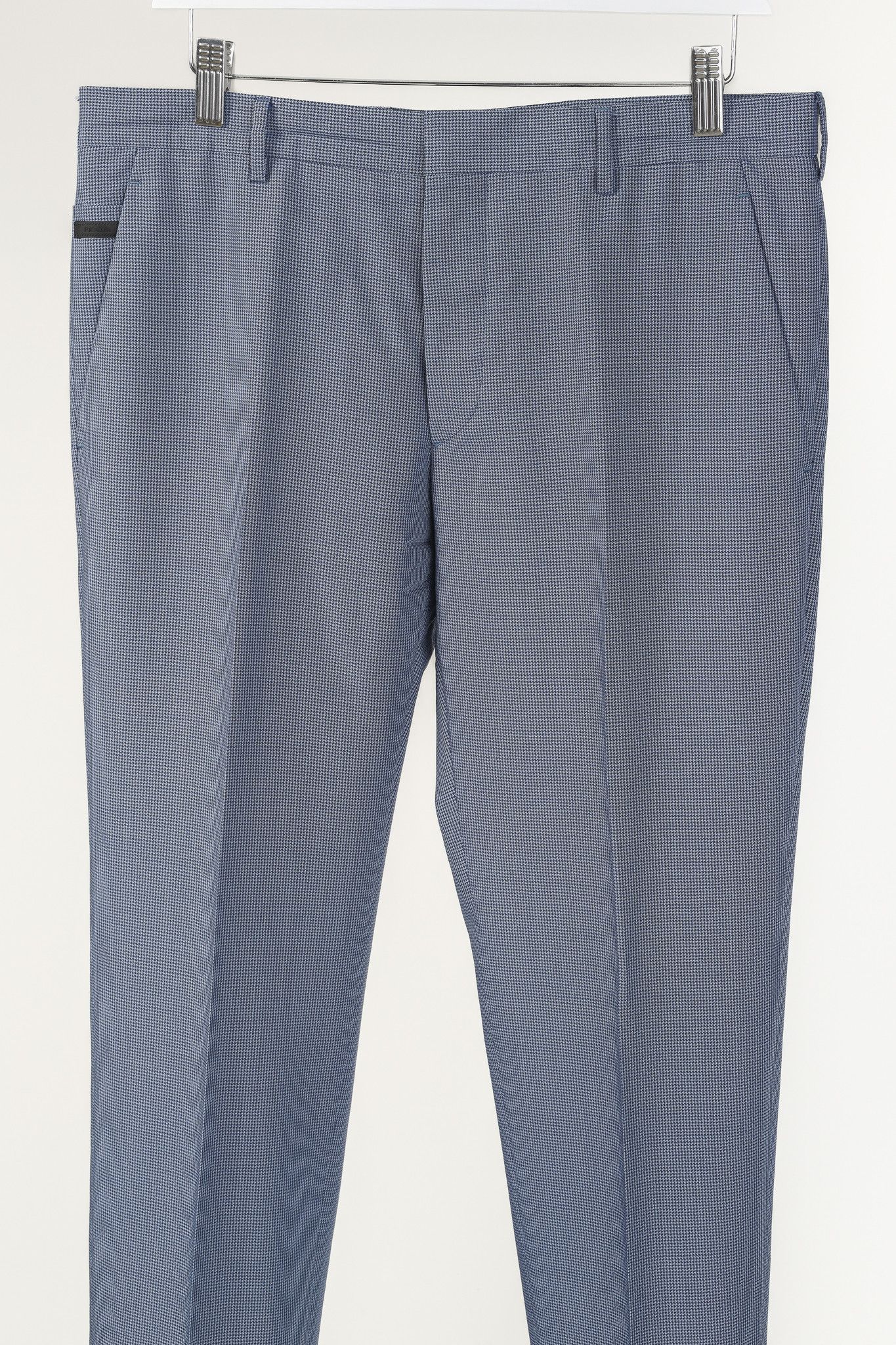 Prada Prada Blue-Micro-Houndstooth Virgin Wool Cuffed Trousers Size 34R - 3 Thumbnail