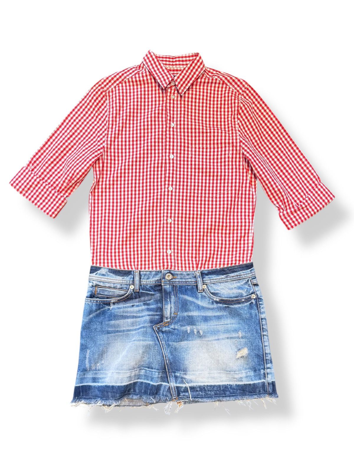 Dolce & Gabbana Dolce & Gabbana Checked Shirt and Denim Skirt Combo Dress Size M / US 6-8 / IT 42-44 - 1 Thumbnail