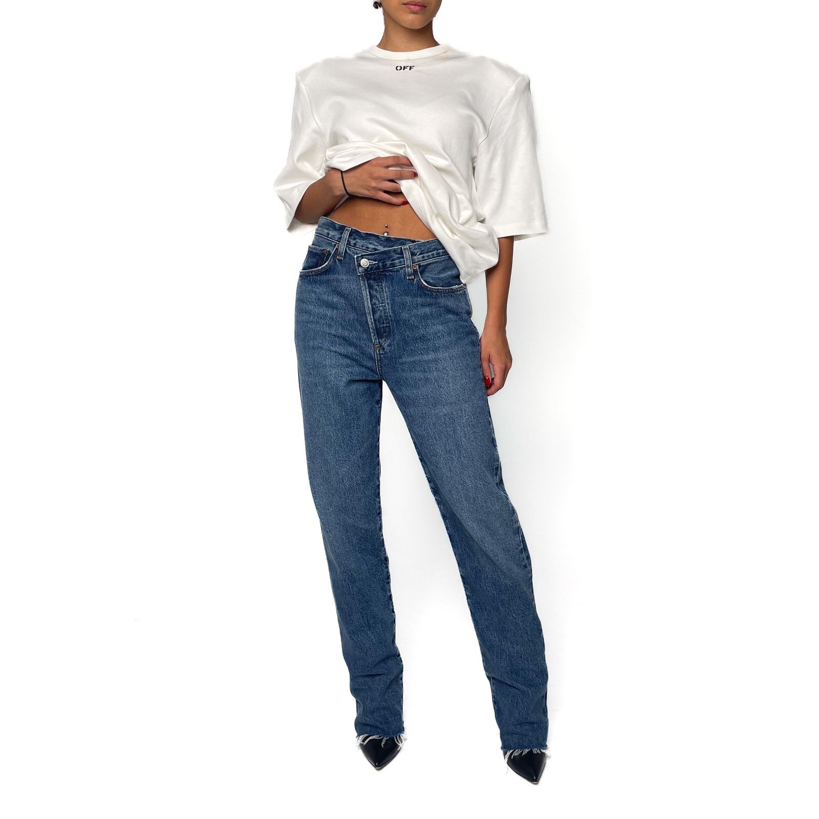 Agolde Blue Asymmetrical Denim Jeans With Raw Hem Size 27" / US 4 / IT 40 - 5 Thumbnail
