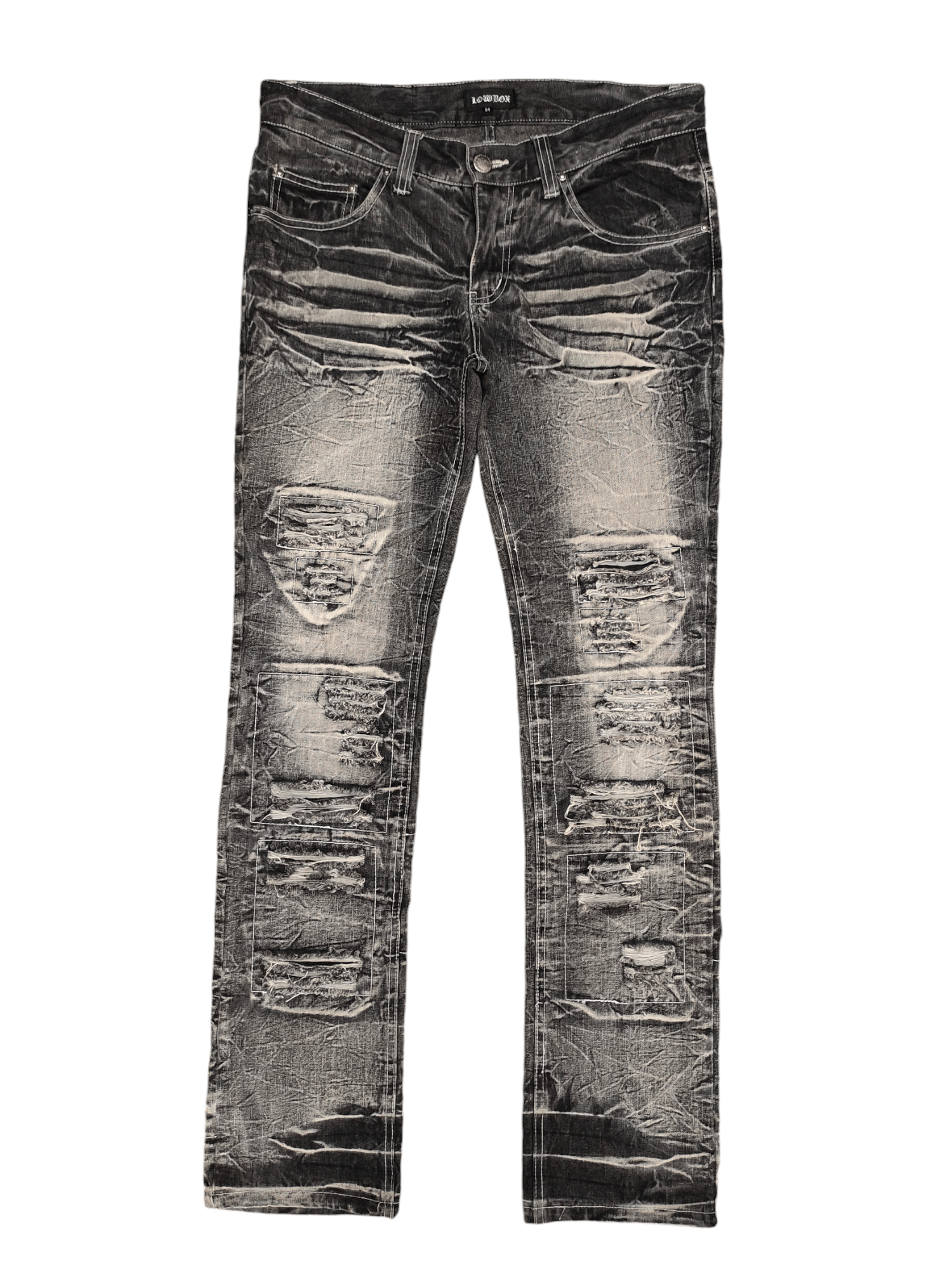 LOWBOX Vintage Y2k Lowbox Clawmark Distress Faded Patchwork Jeans Size US 34 / EU 50 - 1 Thumbnail