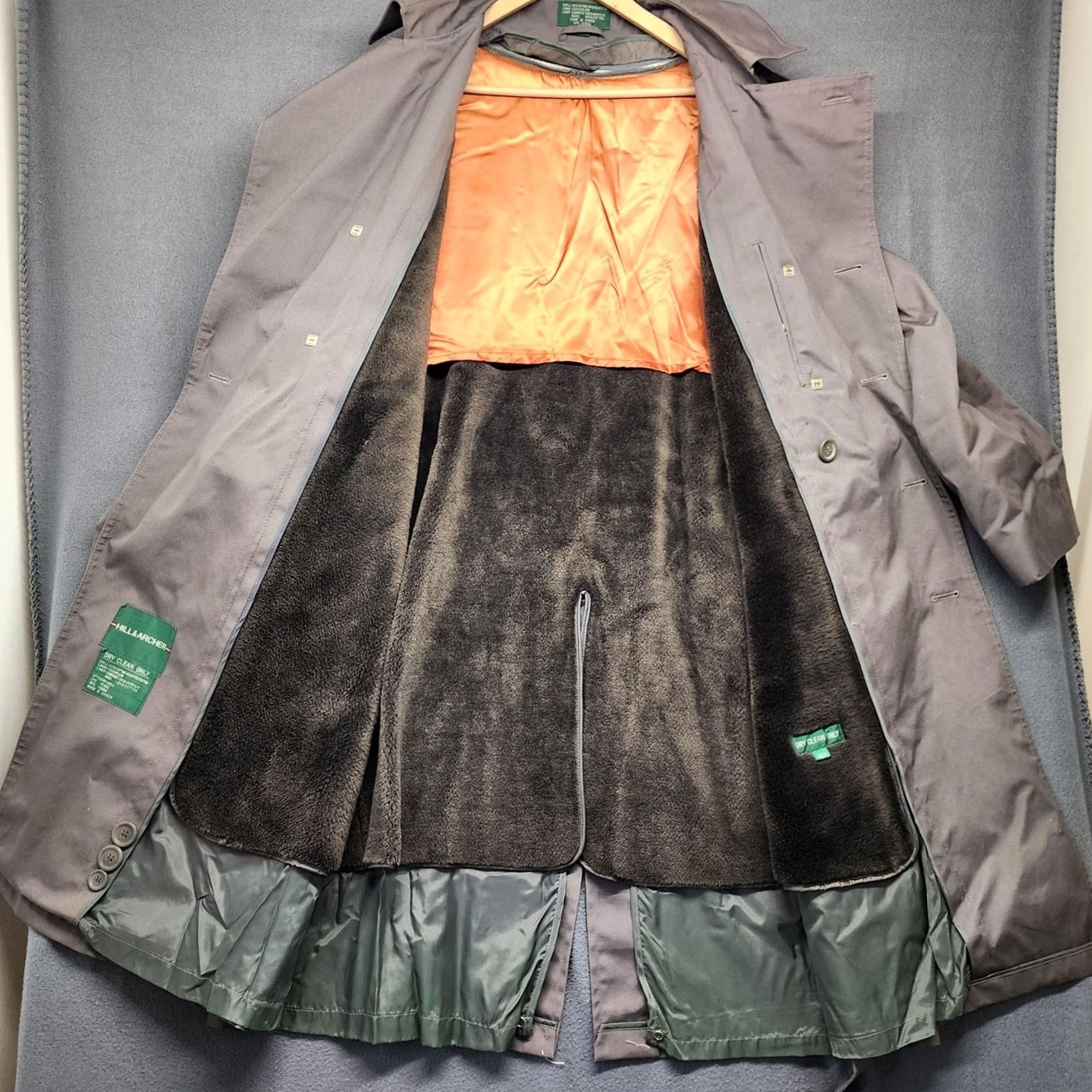 Doublet VINTAGE Hill & Archer Trench Coat Mens 42R Gray Double Breasted Belted Liner Coat Size US XS / EU 42 / 0 - 3 Thumbnail