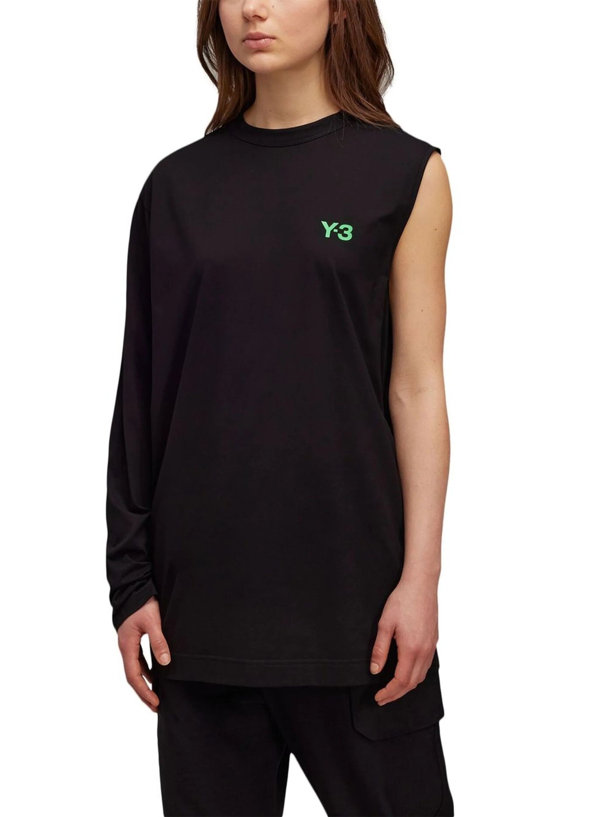 image of Y 3 Y-3 Wmns Black Neon Logo Round Neck One Long Sleeve, Women's (Size Small)