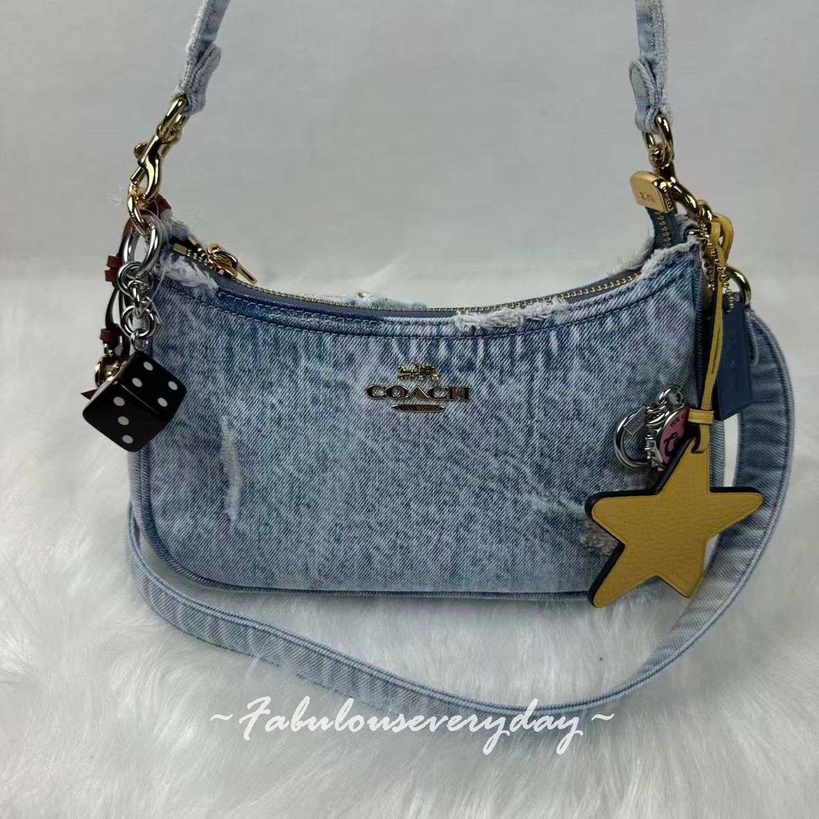 Coach Coach Teri Shoulder Loved Denim Charms Gold/Light Indigo Size ONE SIZE - 2 Thumbnail