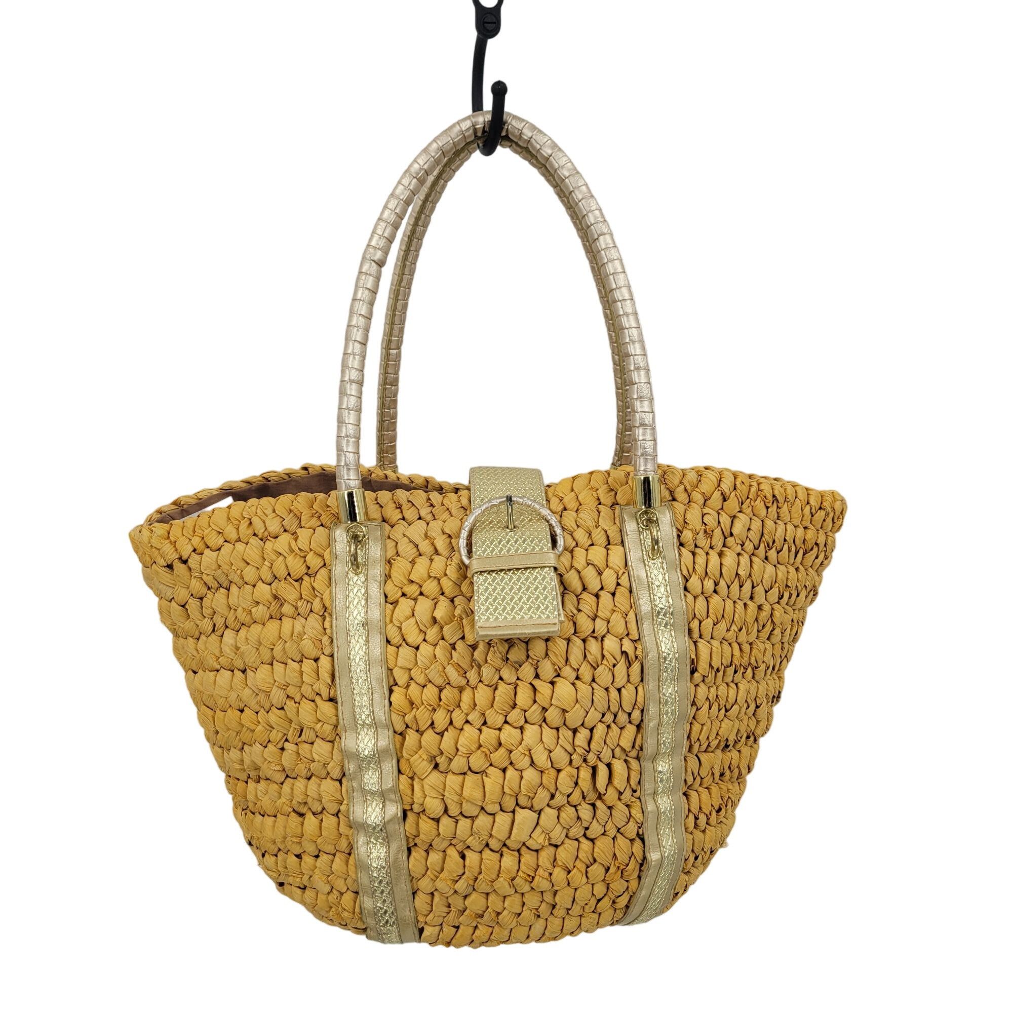 Vintage XOXO Vegan Beach Bag Straw Corn Husk Woven Tote Larg