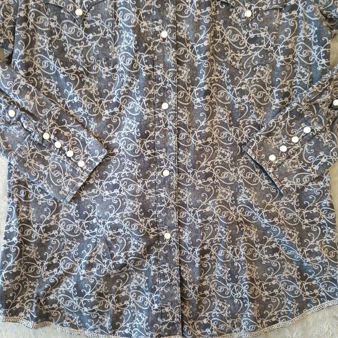 Roper Roper Shirt Womens Large Gray Floral Long Sleeve Snap Pockets Western Size L / US 10 / IT 46 - 3 Thumbnail