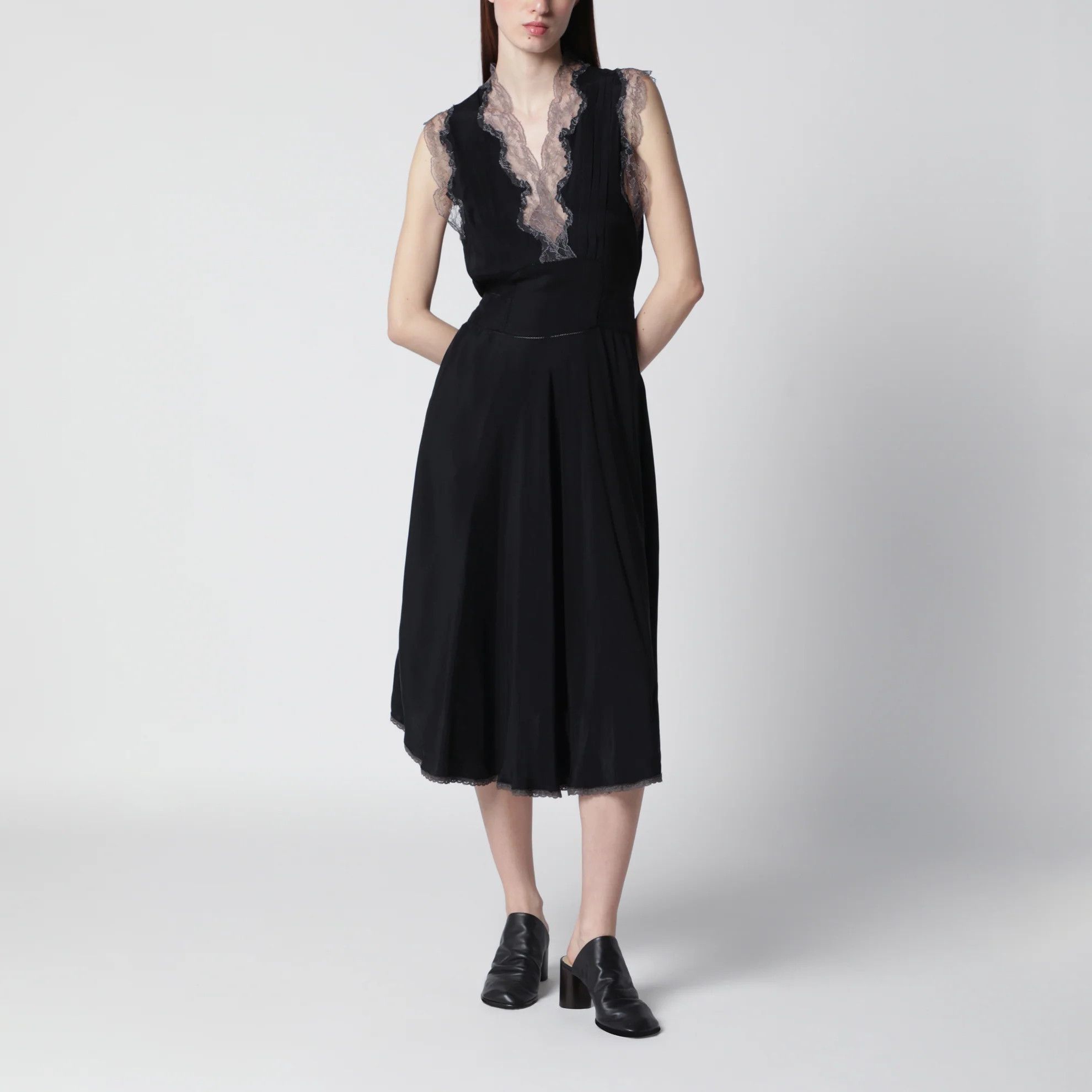 Maison Margiela o1d2blof0426 Silk Midi Dress in Black Size S / US 4 / IT 40 - 1 Thumbnail