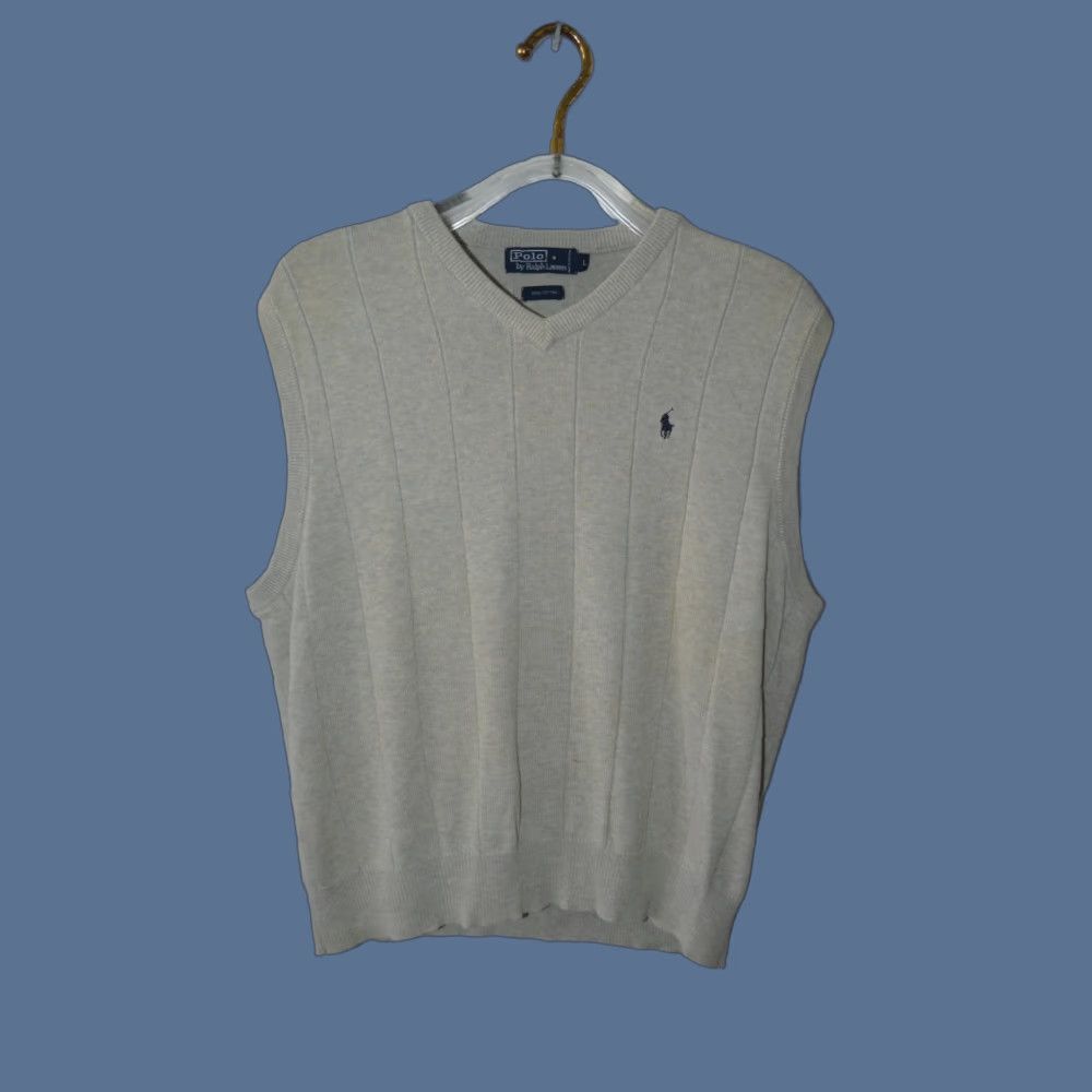 Polo Ralph Lauren VINTAGE Polo Ralph Lauren Sweater Vest Shirt Adult Large Lite Gray Cotton Size US L / EU 52-54 / 3 - 1 Thumbnail